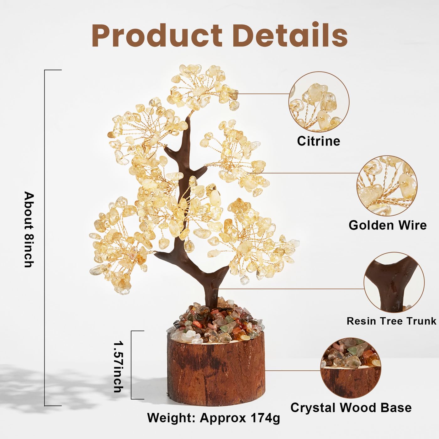 GUJOXILA Citrine Crystal Tree of Life Healing Crystals Gift for Women Citrine Crystals Feng Shui Money Tree Ornament Yellow Spiritual Meditation Reiki Gifts Office Desk Home Decor - Image 3