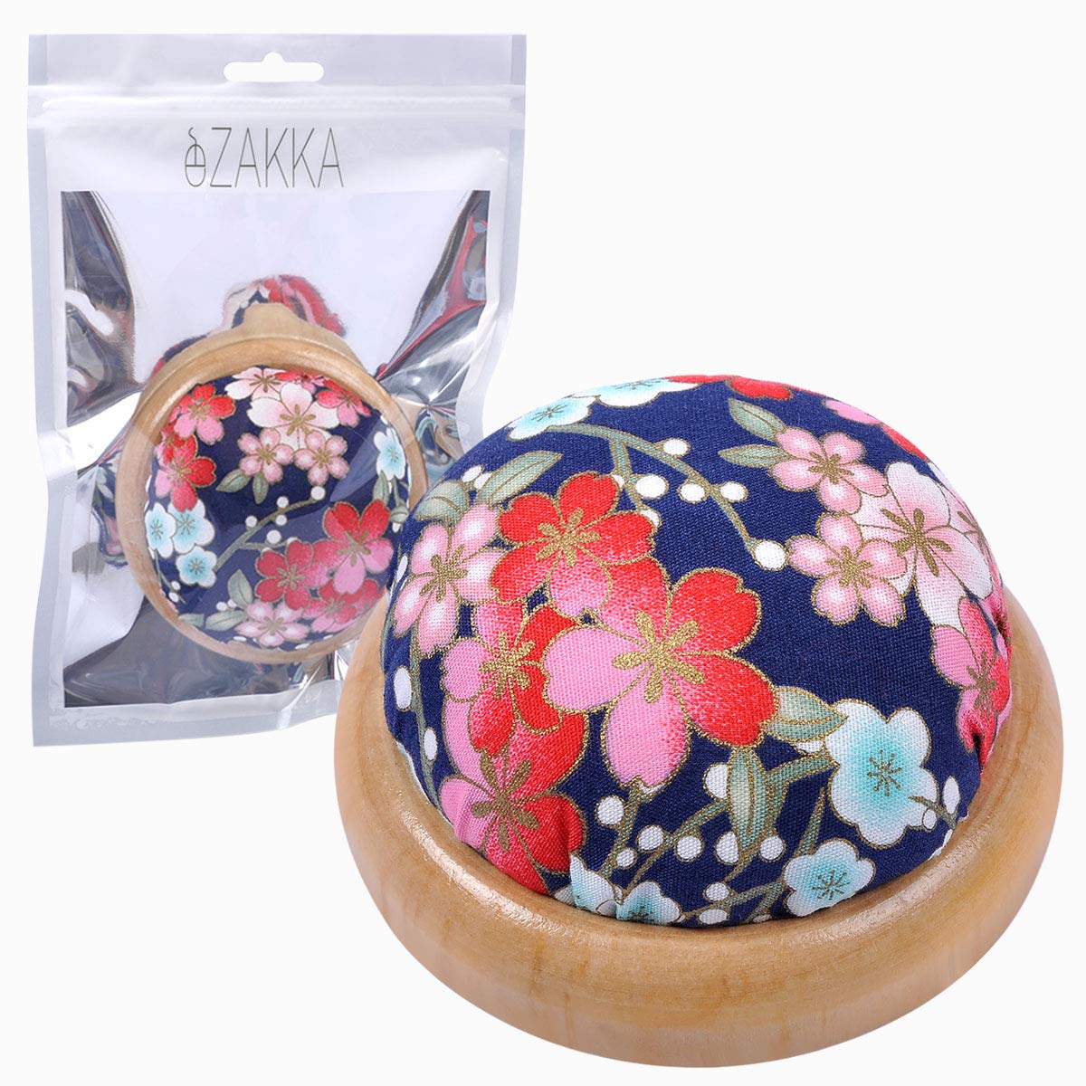 eZAKKA Pin Cushion, Wooden Base Pin Cushions for Sewing Round Pin Needle Holder for DIY Crafts (Japanese Style)