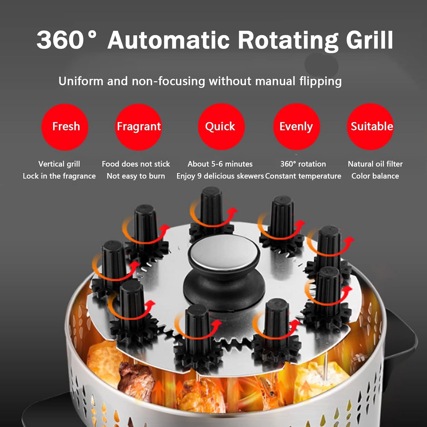 Mini Timing Kebab Machine Fully Automatic Electric Barbecue Stove Household Electric Grilled Vertical Rotisserie Small Rotary Machine for Home Use, 9 Piece Indoor Kebab Grill