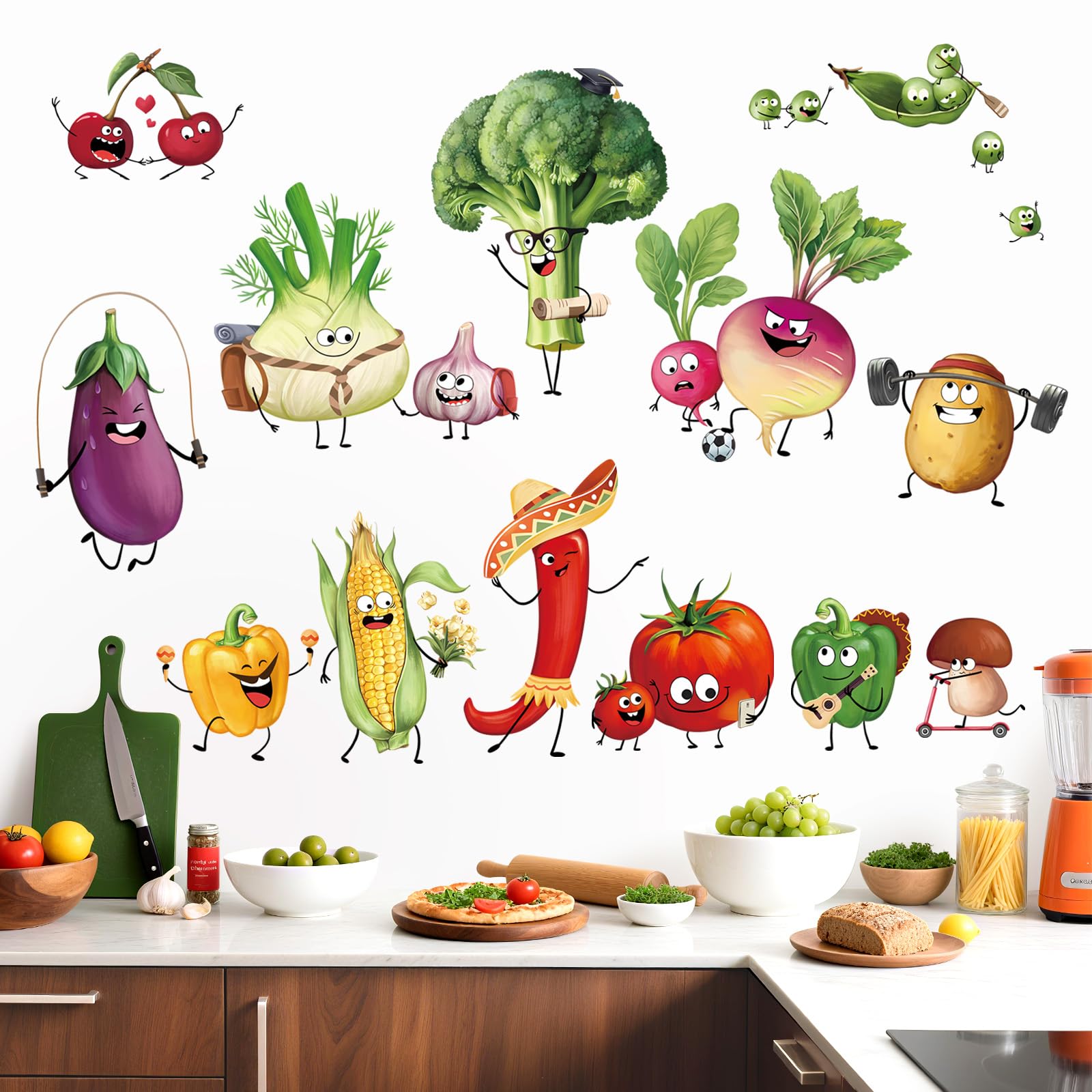 decalmile Kitchen Food Cartoon Vegetables Kitchen Wall Decals Stickers
