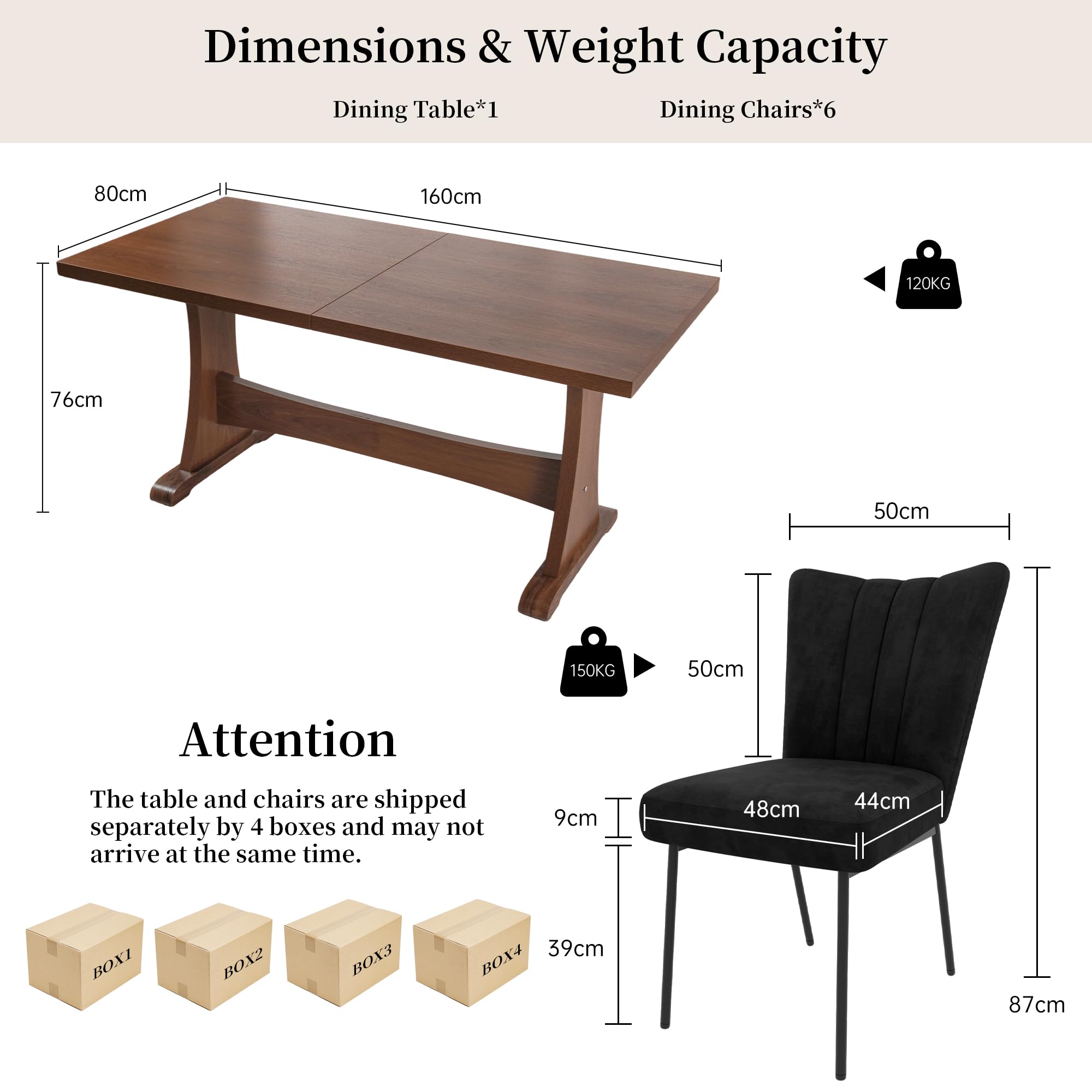 Nowoczesny zestaw stołów do jadalni z płyty MDF 160 cm z 6 czarnymi krzesłami Slish Kitchen Diner Fur na rodzinne posiłki i spotkania