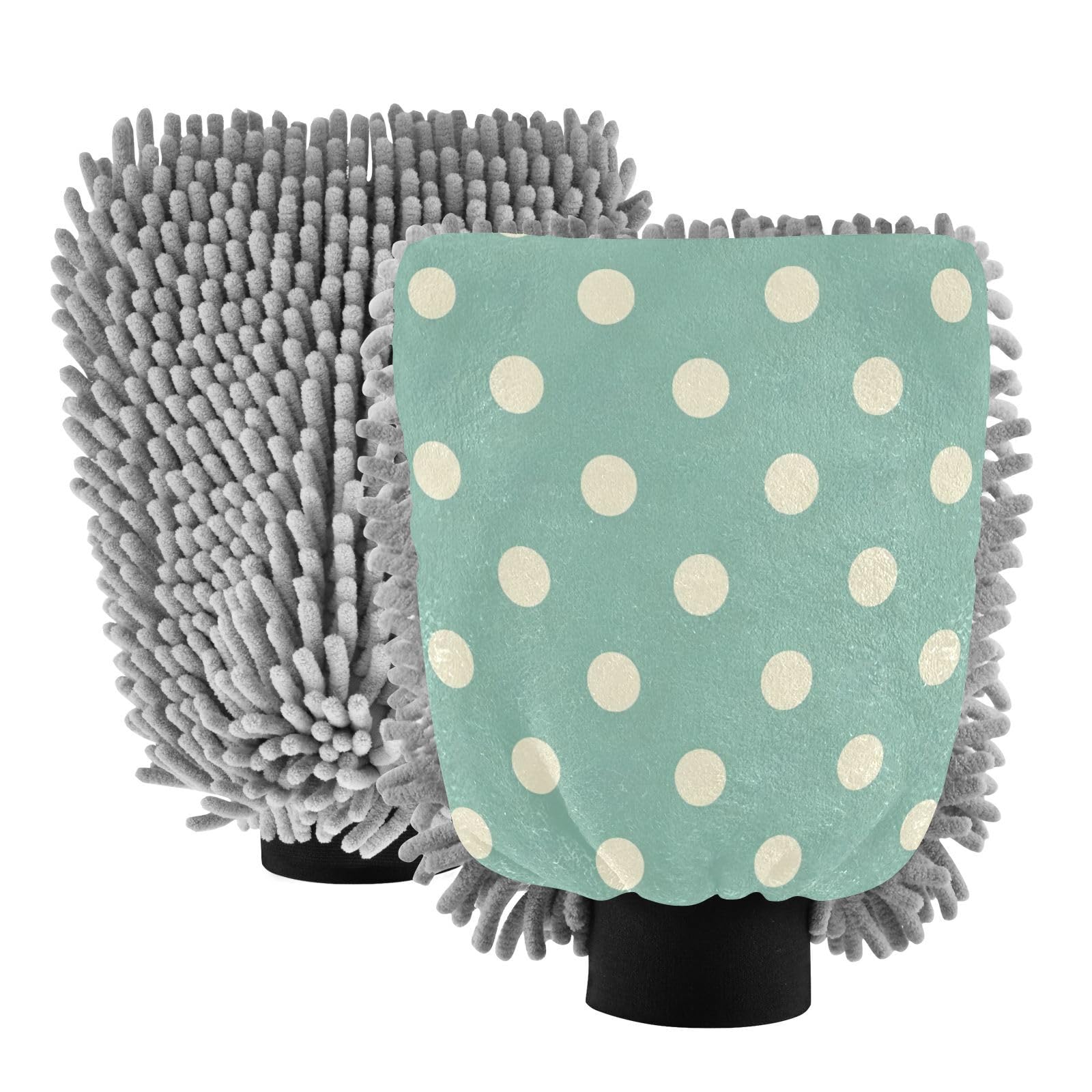 Kigai Green Dots Car Wash Mitt Microfiber, 2Pcs Scratch Free Lint-Free, Premium Chenille Microfiber Mitt Car Wash Brush-L