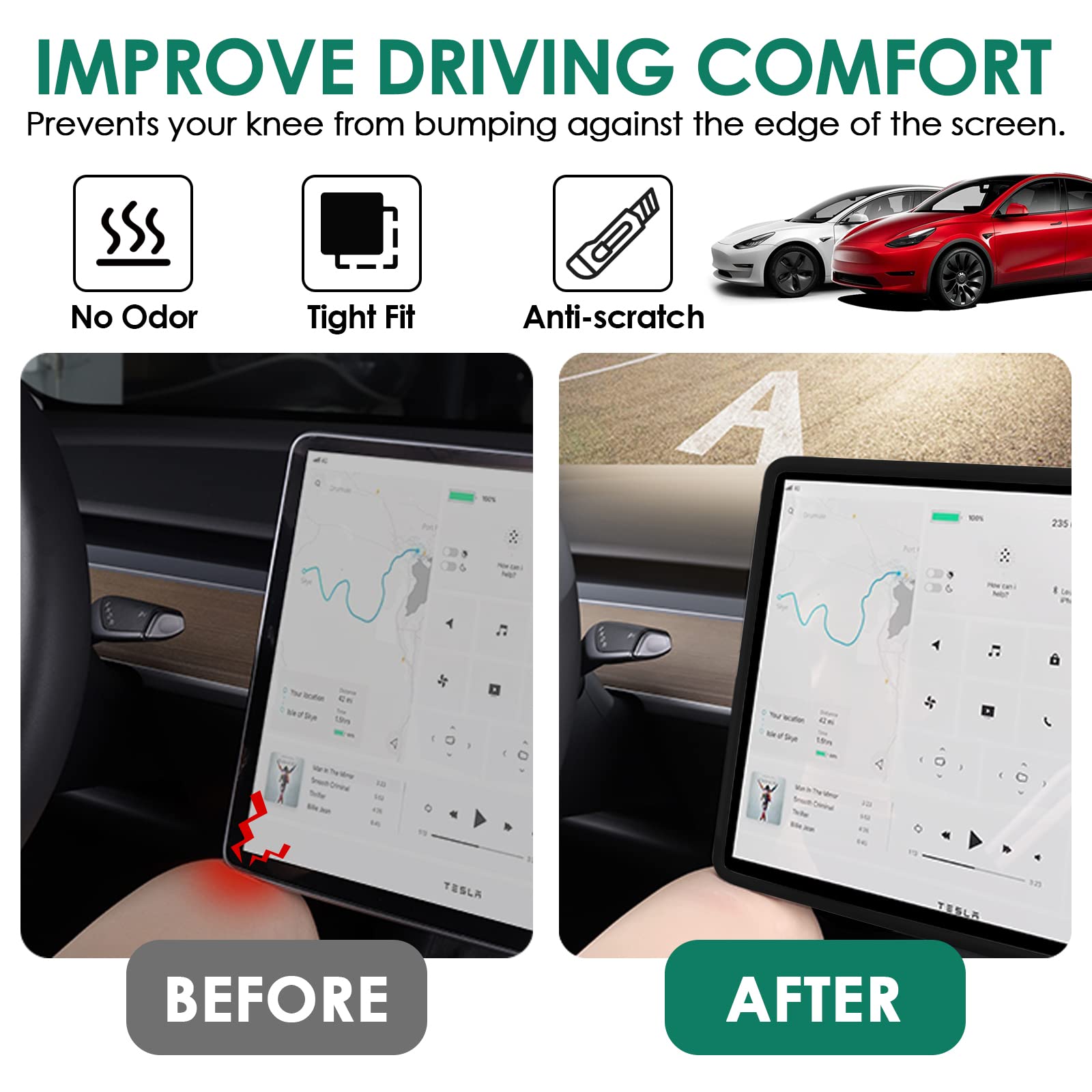 ONKENTET Screen Protector Frame Compatible with Tesla Model 3 Model Y 2024 2023 2022 2021 2020 2019 Screen Edge Protector Cover Center Console Decoration Interior Accessories (Black)