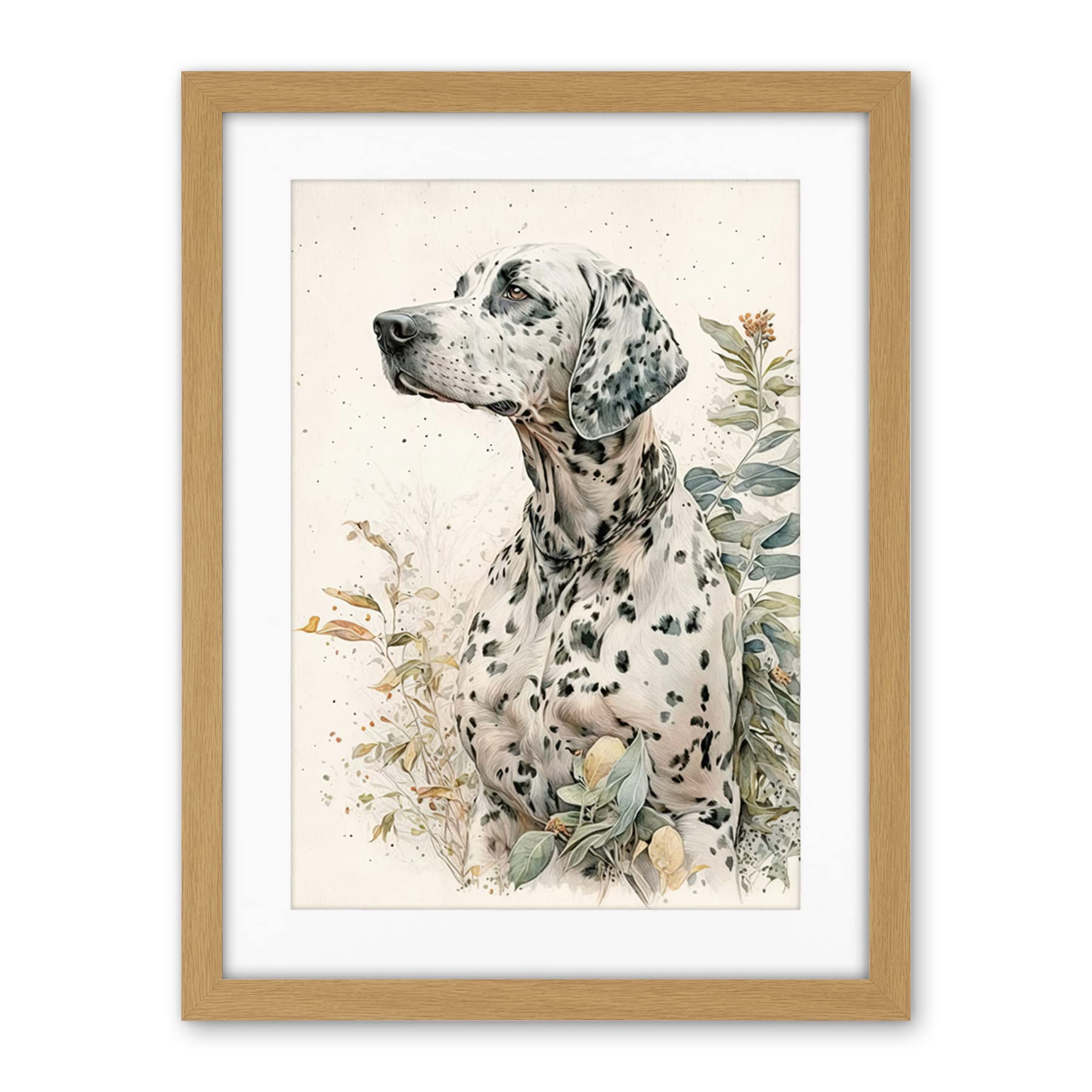Artery8 Dalmatian Dog in Field Soft Watercolour Pencil Portrait Illustration Artwork Framed Wall Art Print 18X24 Inch