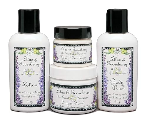 Juego de tamaño de prueba de viaje Lilac and Gooseberry  Loción, gel de baño, exfoliante y crema de manos y pies  Productos de tamaño de viaje de 1
