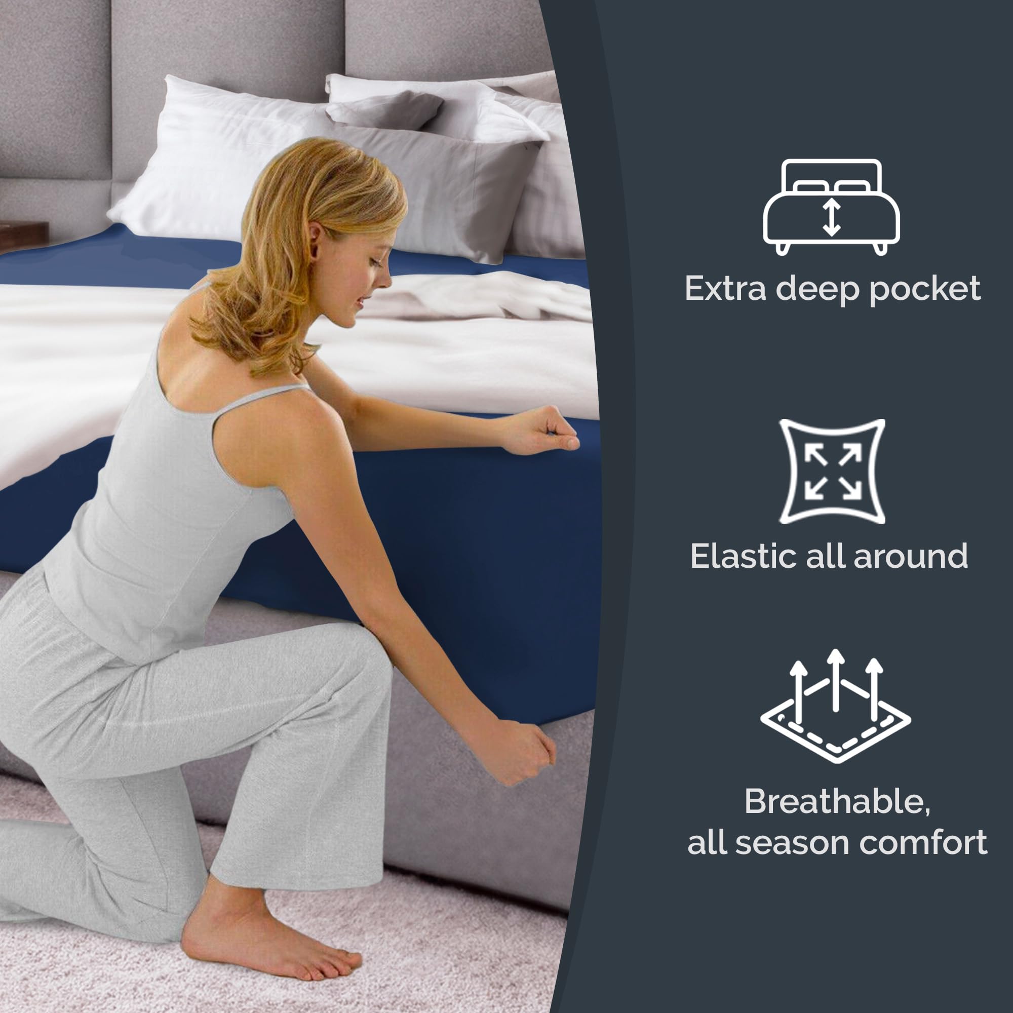 Small Double Fitted Bed Sheet 120x190cm, Extra Deep Fitted Sheet for Mattresses up to 40 cm (16"), Soft Brushed Microfiber - Image 3
