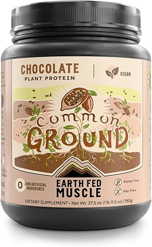 Earth Fed Muscle Proteína vegetal de tierra común – Proteína vegetal de chocolate en polvo con MCT en polvo con soja y sin gluten, sin azúcar