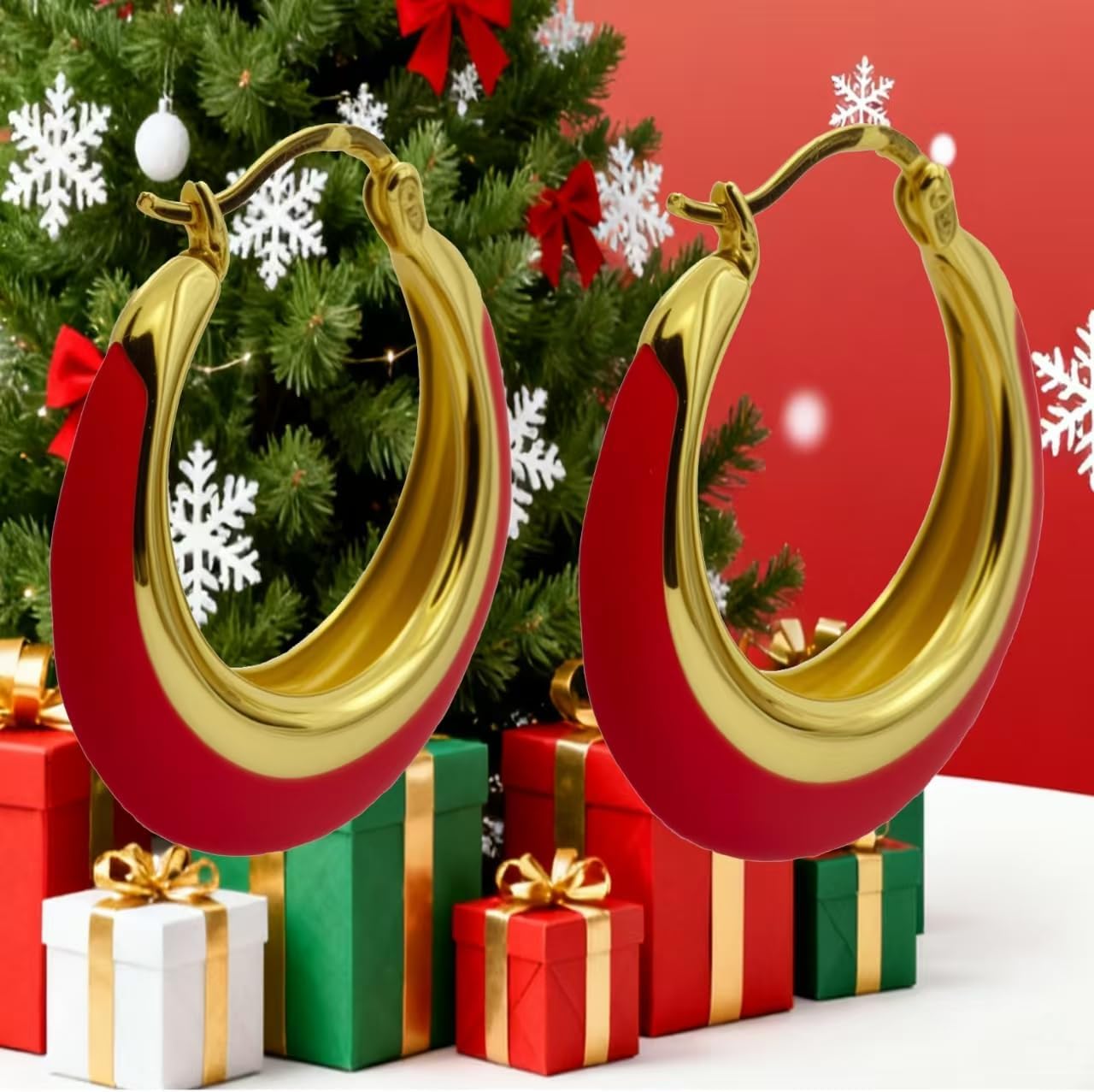 Enamel Hoop Earrings for Women Colorful Enamel Chunky Hoop Earrings 18K Gold Plated Brass Earrings Jewelry Gift for Girlfriend Wife - Image 4