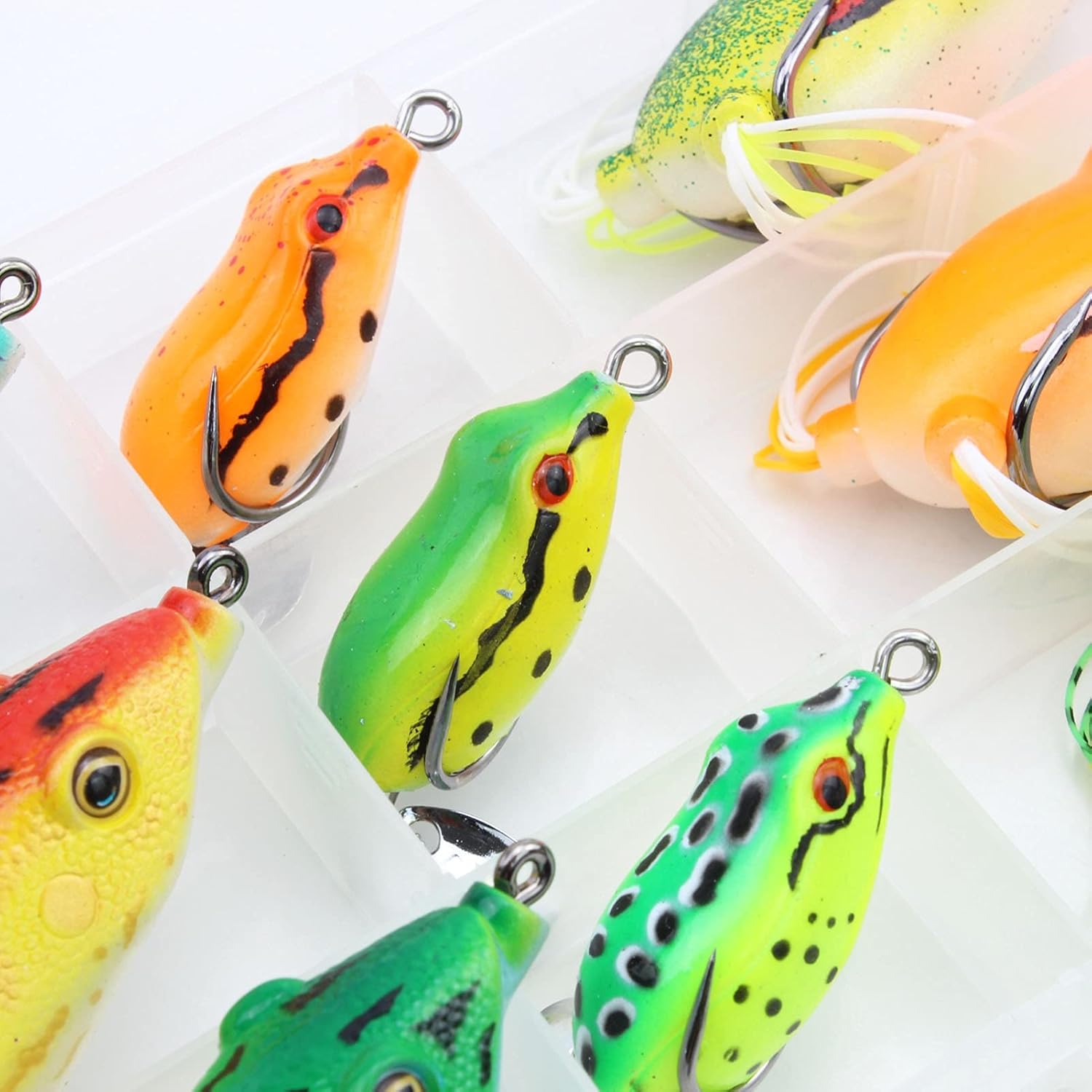 9pcs/Box Frog Soft Bait Set, 9 Colors of Double Hook Topwater Frog and Mouse Hollow Body Soft Fishing Bait, Bass Hook Bait Fishing Tackle ZYHYD (Color : Multi-Colored)