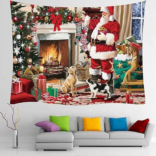 Miniatura 5 de Tapiz navideño para colgar en la pared con diseño de árbol de Papá Noel para colgar en la pared, decoración de fiesta, ropa de cama, manta de arte