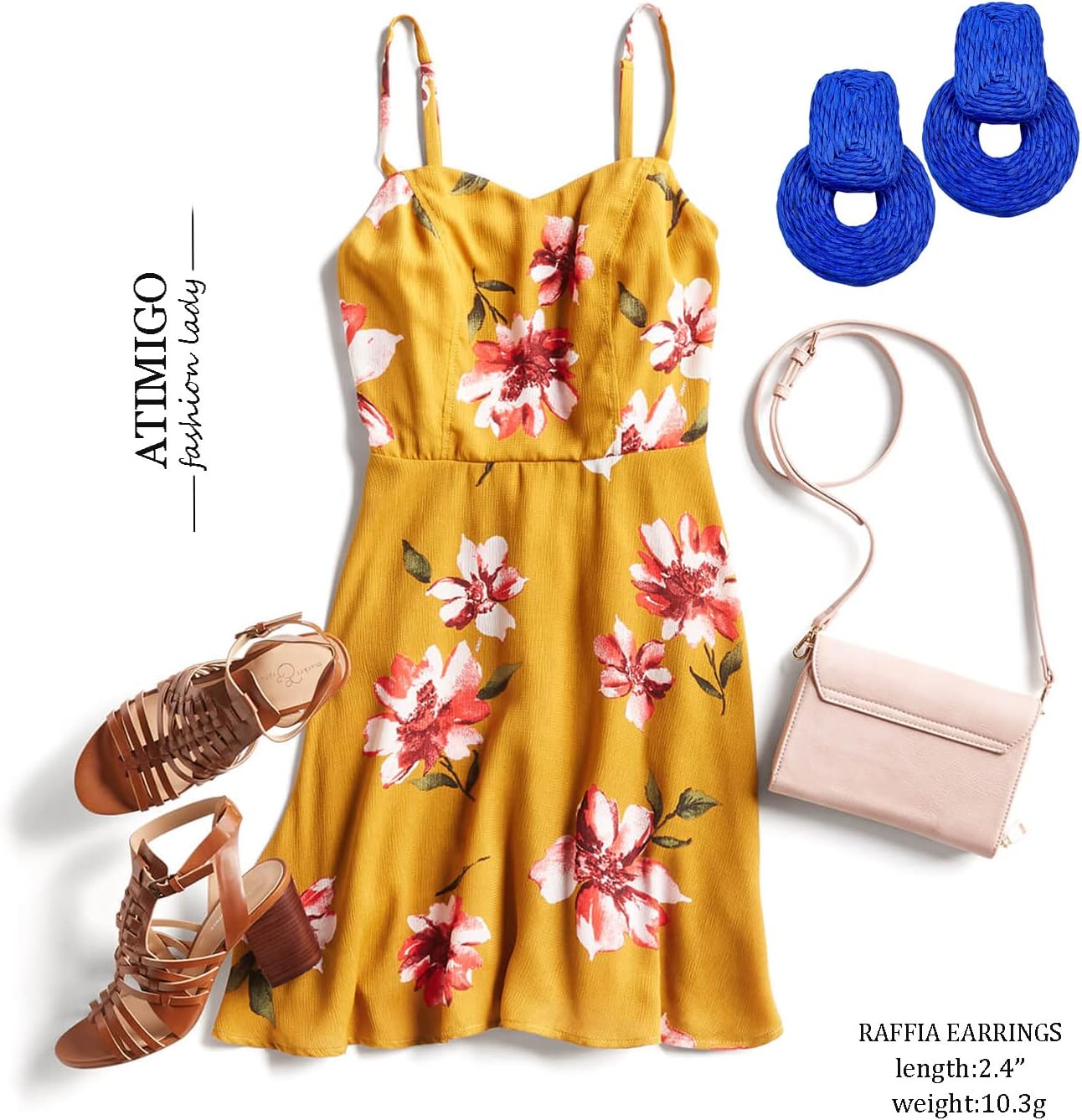 ATIMIGO Handmade Statement Raffia Earrings Cute Boho Rattan Dangle Earrings Lightweight Straw Wrap Summer Drop Dangling Earrings for Women - Image 6