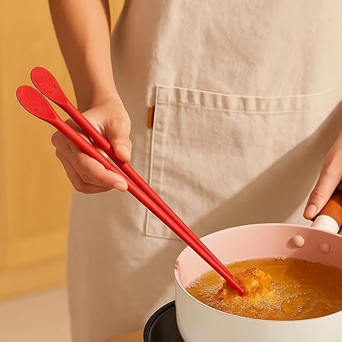 Miniatura 2 de Palillos de cocina de silicona con cuchara y banda 12 pulgadas (12.0 in) Acero inoxidable reforzado Freír segura, olla caliente Fabricado en