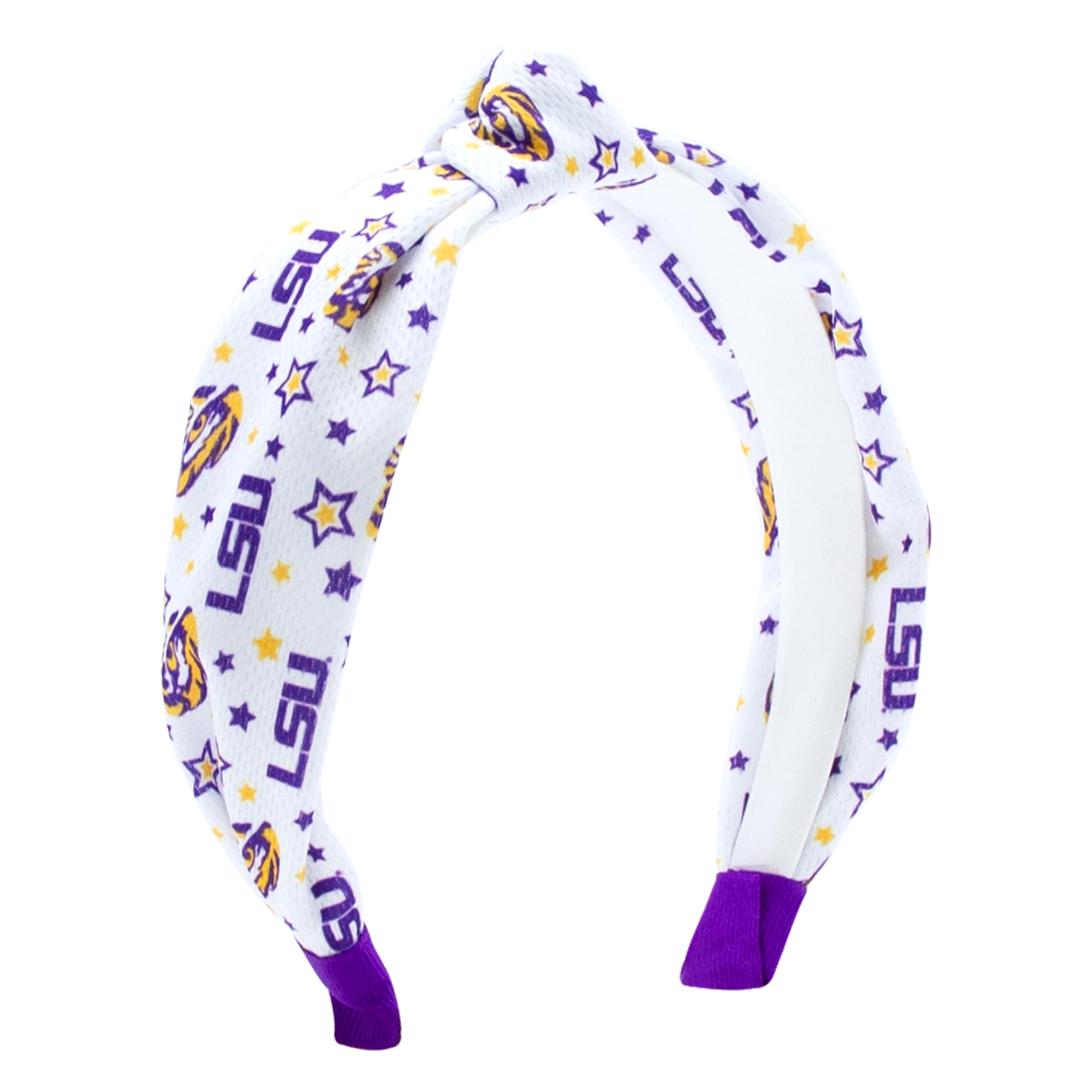 Wee Ones Divine Creations, Girls' Signature Collegiate Logo Print Grosgrain Knot Headband, One Size, LSU Tigers