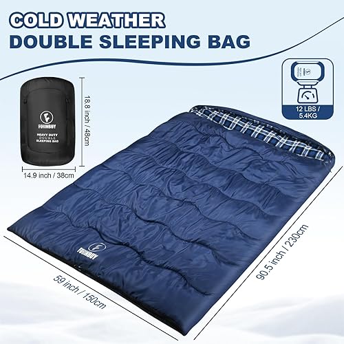 Miniatura 10 de Saco de dormir doble de franela de algodón para invierno, saco de dormir tamaño Queen para adultos, saco de dormir impermeable para clima frío, para