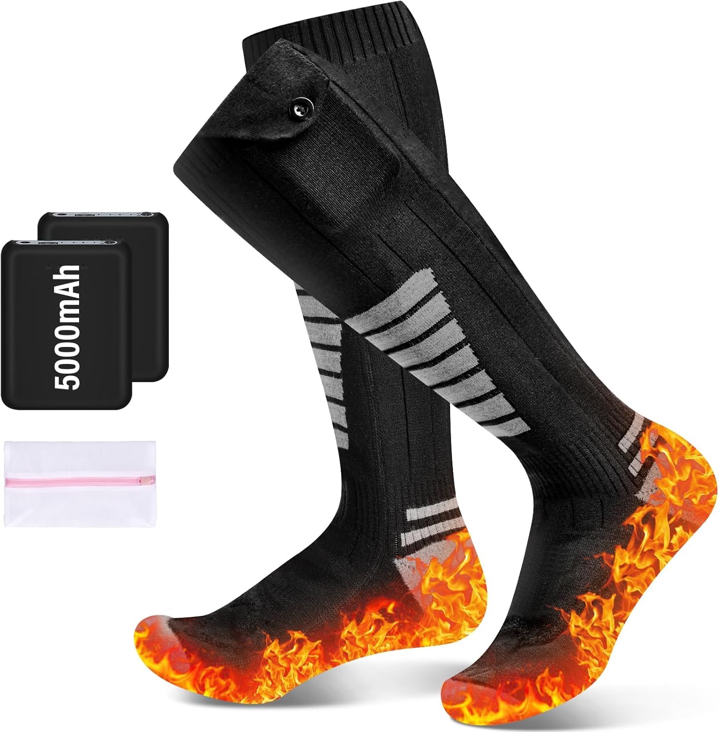 Heated Socks for Men Women, 5000mAh Rechargeable Electric Socks, Battery Operated Socks,Foot Warmer with 4 Heating Levels for Skiing, Walking,Cycling, Fishing, Hiking, Camping, Outdoor