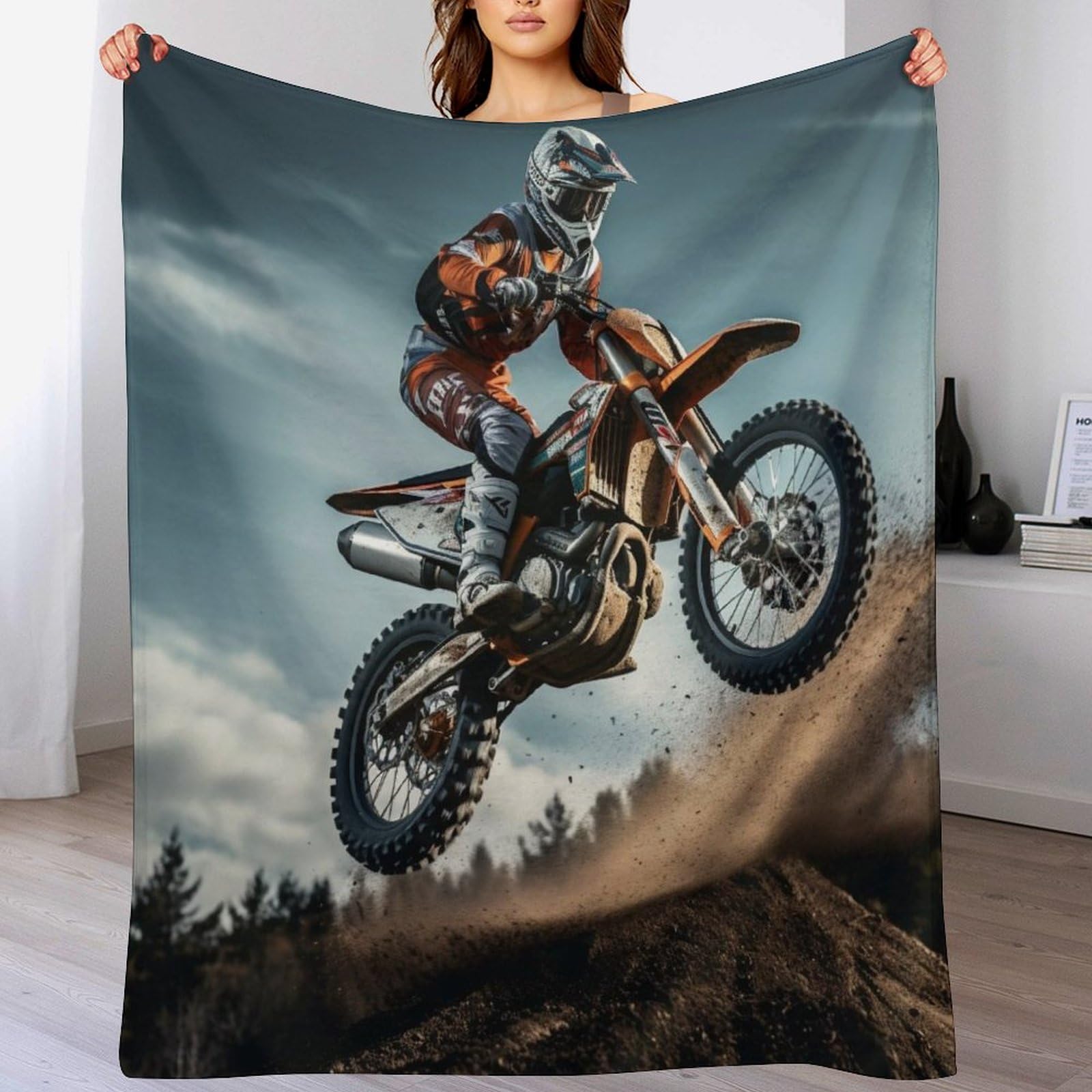 Couverture motocross en flanelle chaude et douce pour canapé 130x180cm