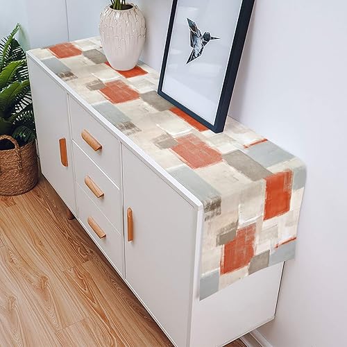 Miniatura 4 de Camino de mesa de café degradado de 70 pulgadas de largo, color naranja, gris, marrón, camino de mesa de pintura abstracta para cenas familiares,