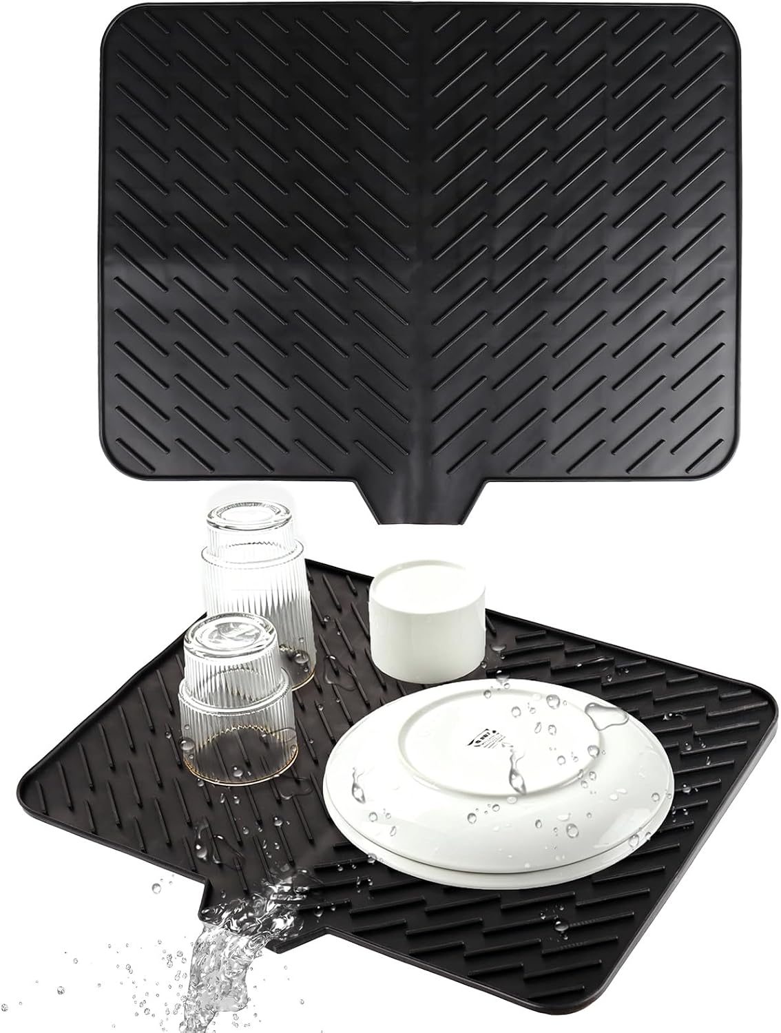 Silicone Dish Drying Mat 18”x8” for Kitchen Counter, Black