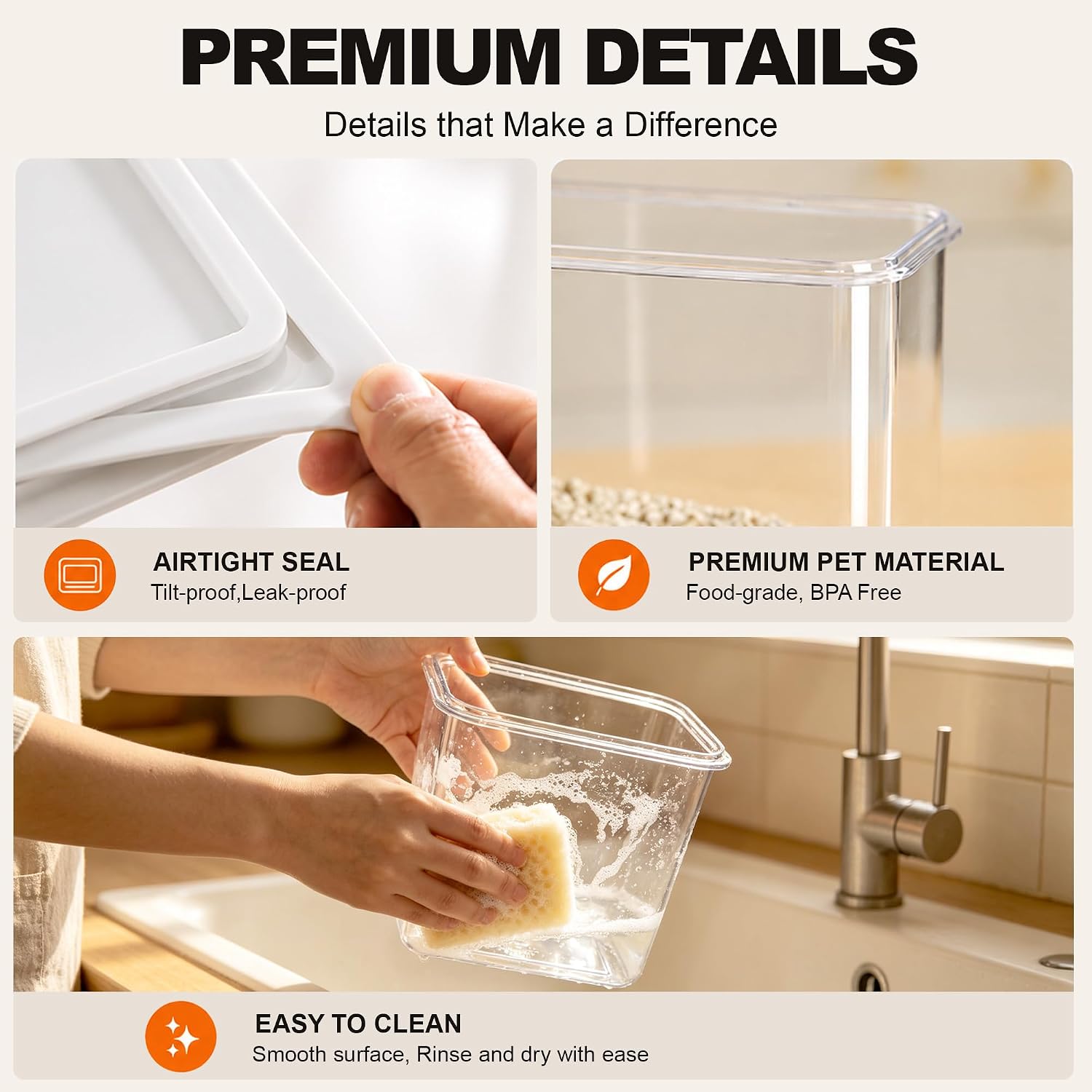 4PCS Home Organization Storage Set, 2 Front Access Clear Storage Bins & 2 Airtight Containers, Stackable for Snacks, Trash Bags, Coffee Pods, Seasonings, Cleaning Supplies, Pantry Under Sink
