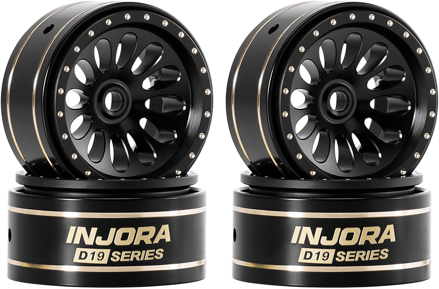 INJORA D19 Ripple 0.7" Black Coating Brass Beadlock Wheels for 1/30 Axial SCX30 (W7005)