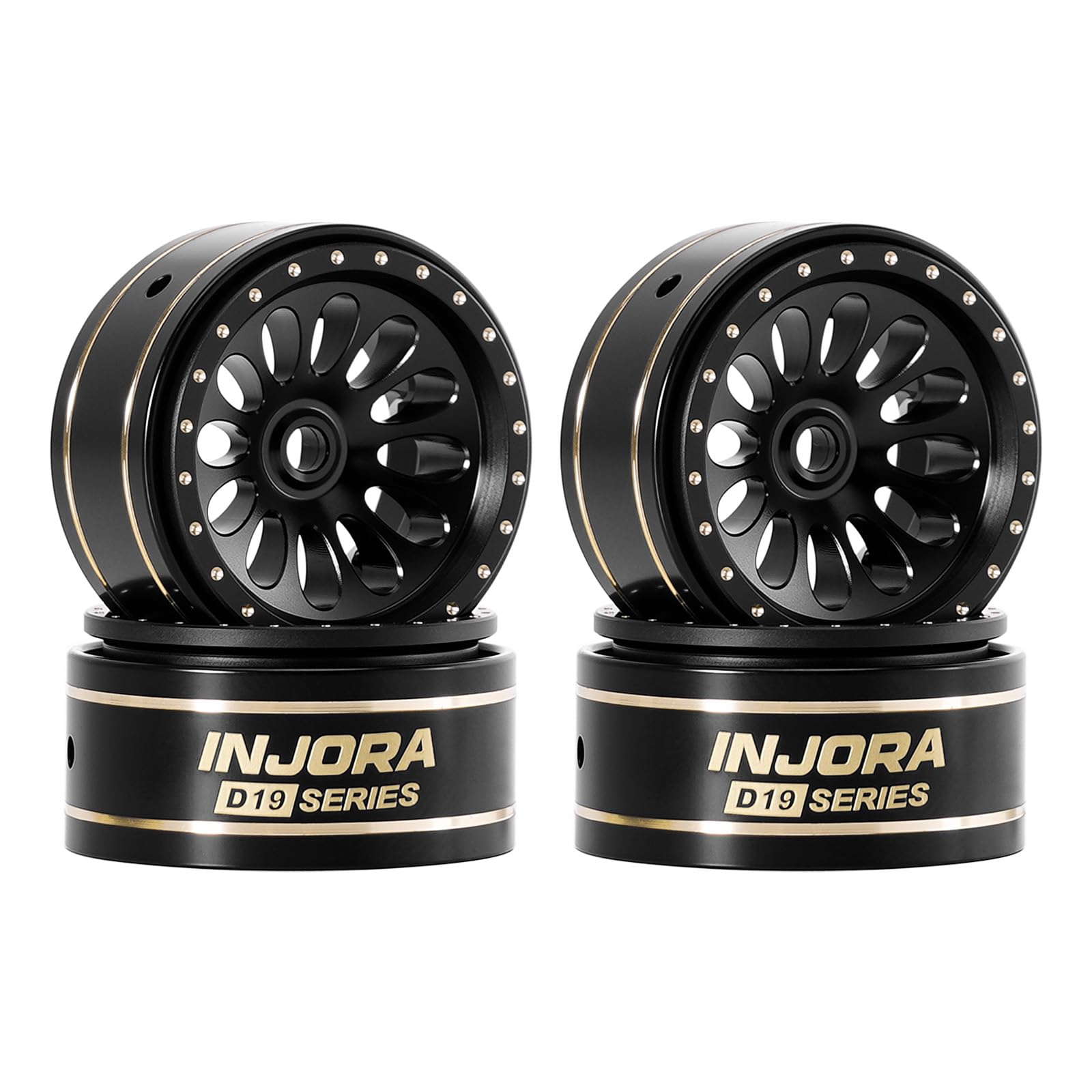 INJORA D19 Ripple 0,7" Cerchi Beadlock in Ottone con Rivestimento Nero per 1/30 Axial SCX30 (W7005)