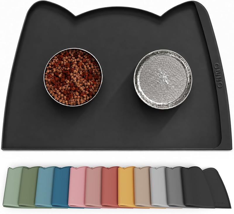 Tapete de Silicone para Comedouro de Gatos e Cães OHMO, Preto, 60 × 38 × 1,5 cm