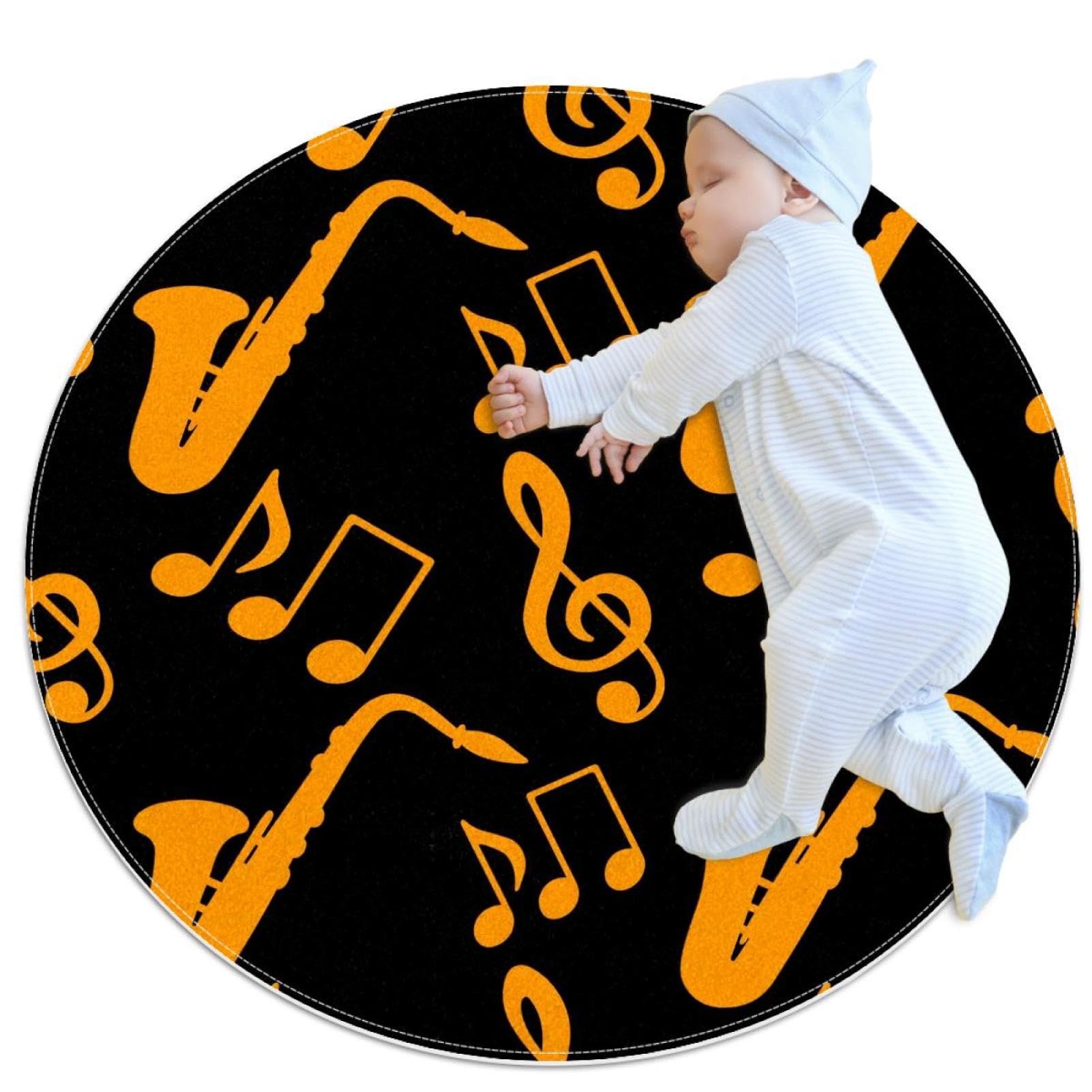 Tapis de bain antidérapant rond 1m | Sécurité maximale et style musique doré