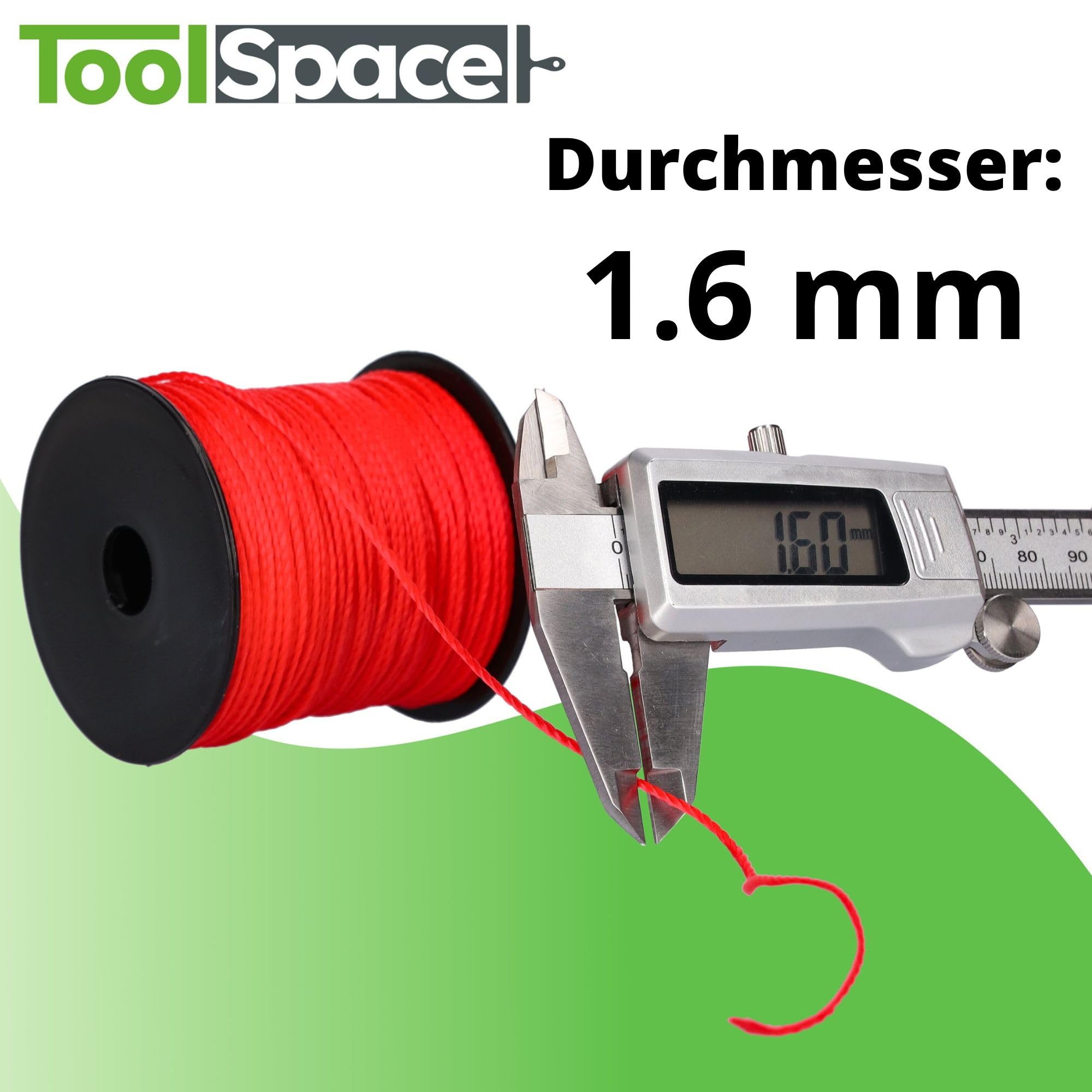 ToolSpace Maurerschnur Bauschnur - 100m x 1.6 mm - Rot - Polypropylen-Seide - Richtschnur - Lotschnur - Stärke Pflasterschnur - langlebig & reißfest - Maurerschnur für Wasserwaage