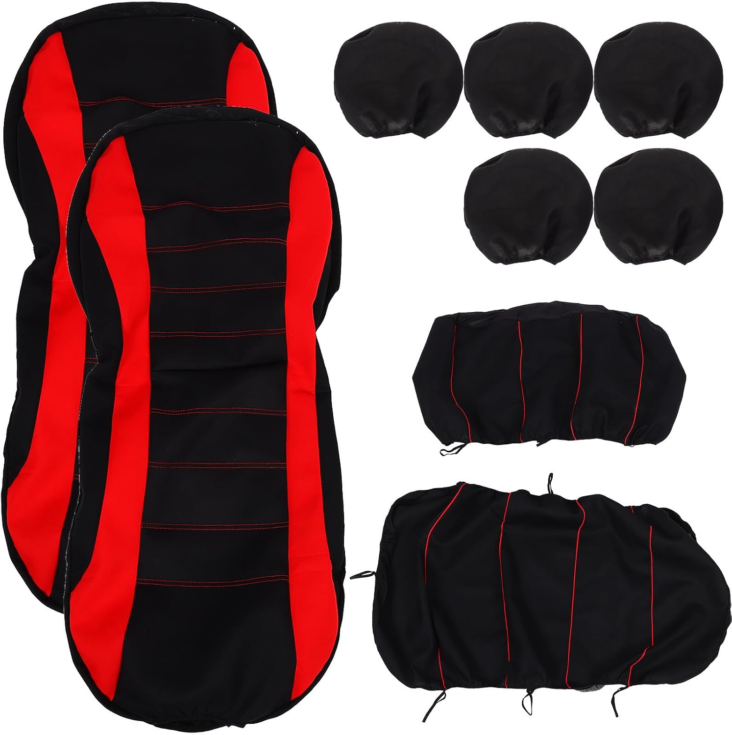 Universal Fit Car Seat Cover Set with Stylish Black Stripe Design, Cloth Material, Easy to Clean, 9pcs Set for 5-seat Car Interior Protection and Comfort