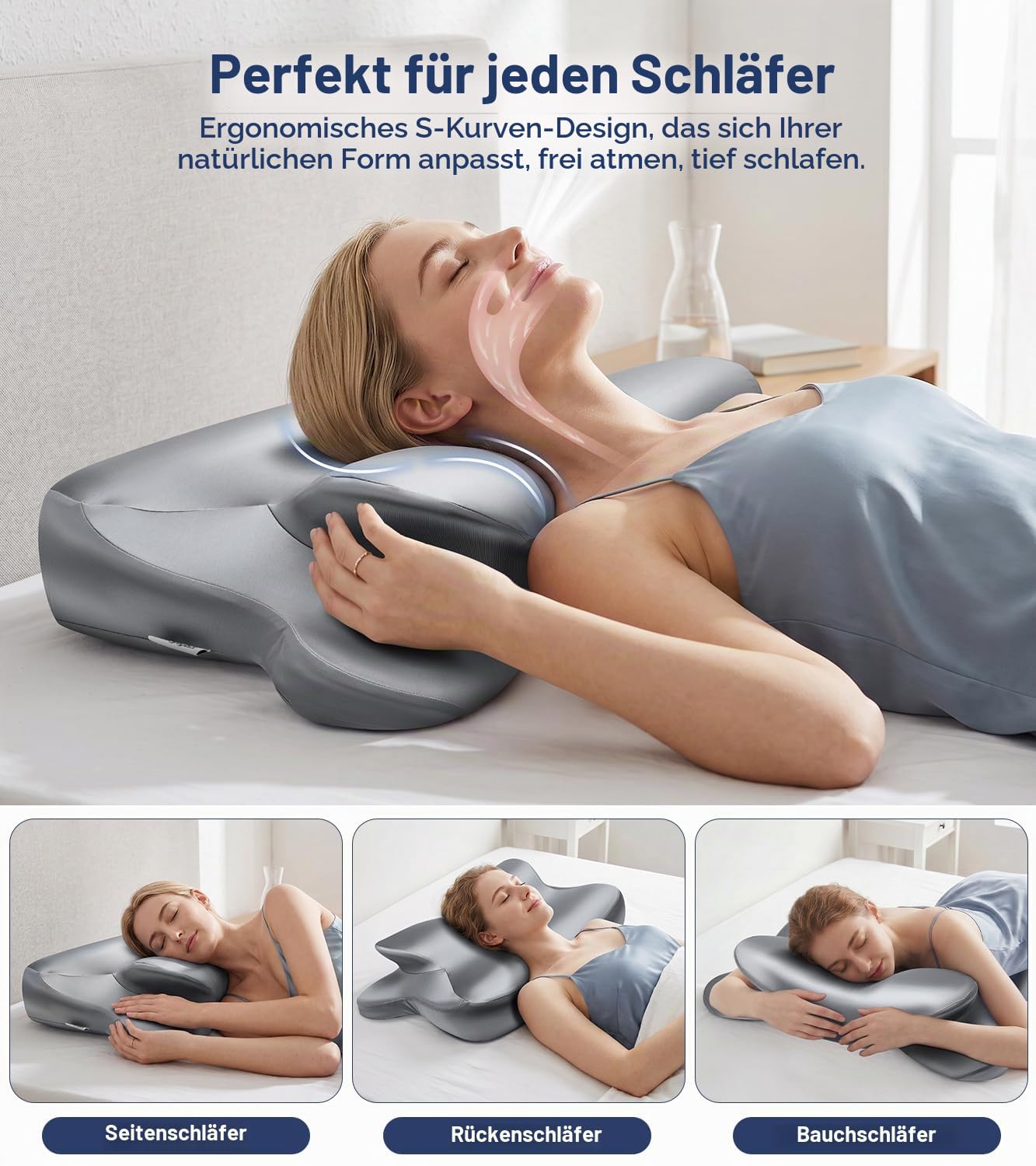 Kopfkissen, Memory Foam Gel Nackenkissen, Seitenschläferkissen & Schmetterlingskissen für Seiten, Rücken & Bauchschläfer