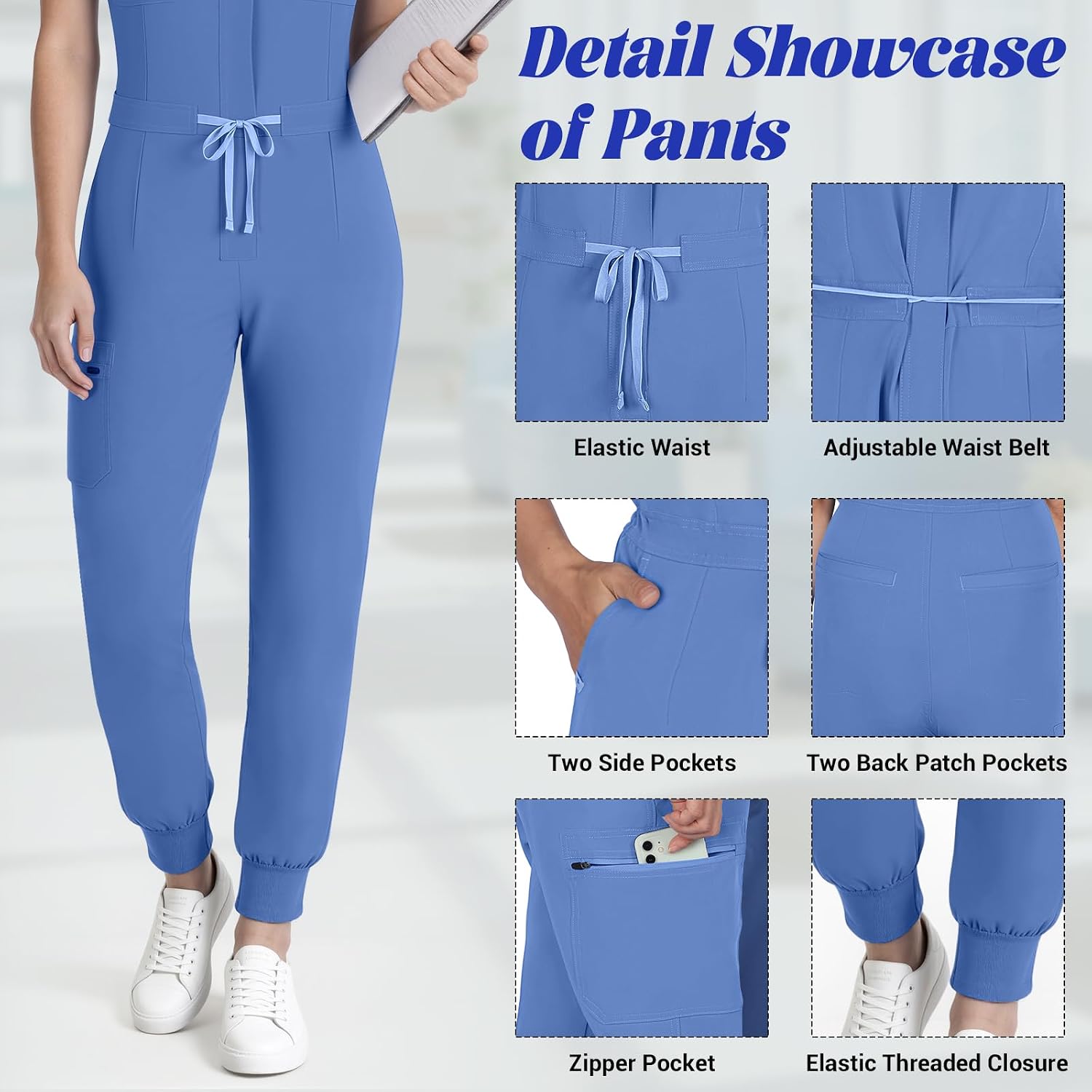 Scrubs for Women Medical Scrub Jumpsuit, Medical Uniform with Stand Collar & Sleeveless Design