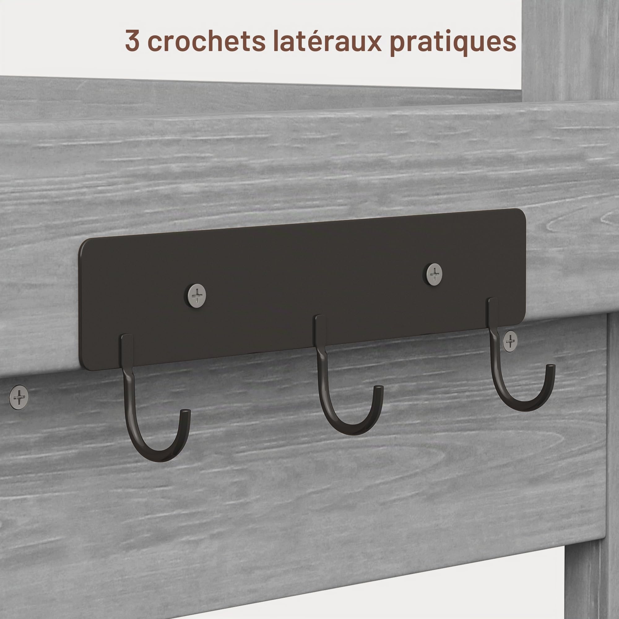 Xbro Table de Rempotage Mobile en Bois, Grand Espace de Rangement avec Tiroir, Étagères et Crochets, Plateau en Métal Galvanisé, Idéale pour Balcon, Terrasse et Jardin, 112 x 43 x 121 cm, Gris