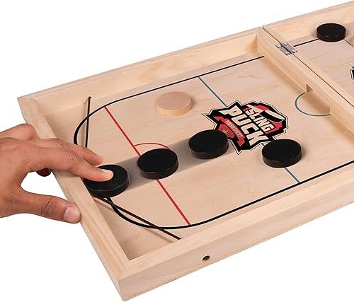 Miniatura 4 de Sling Puck Juego de mesa I Juego de mesa de disco I Juegos familiares de madera, juego de disco de cabestrillo rápido, juego de tirachinas de fútbol