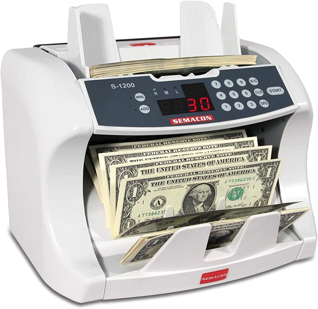 Semacon S-1200 Series 1200 Bank Grade Currency Counters with SmartFeed Advanced Banknote Feed System Technology, Speed Up to 1600 Notes Per Minute