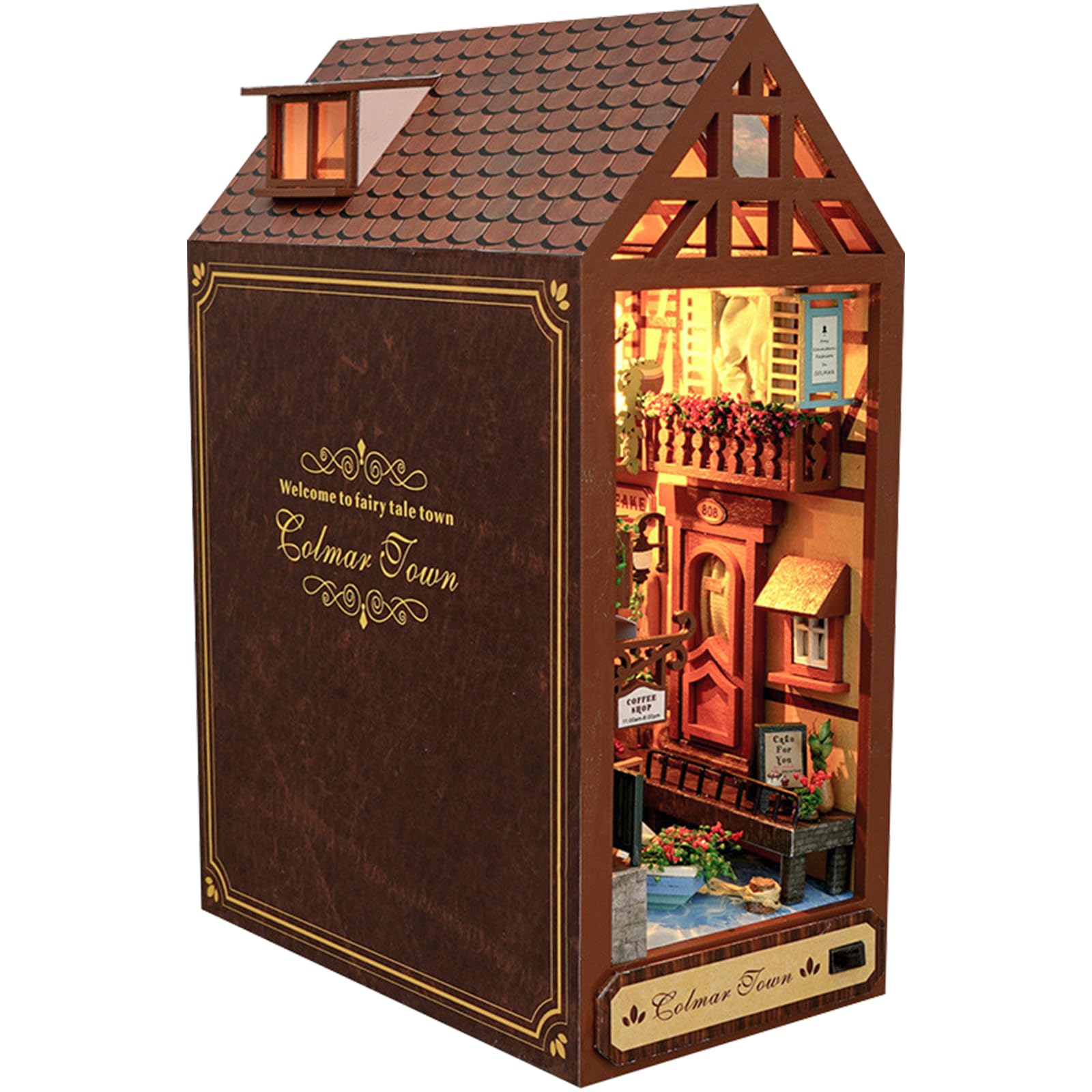 CHENEVER Kit de Rincón de Libros para Manualidades, Sujetalibros de Madera 3D, Decoración de Estantería con LED, Regalos para Manualidades, Pasatiempos, Adultos Y Adolescentes