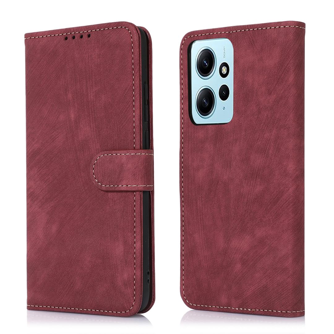 MIKULLE Cover a Libro per Xiaomi Redmi Note 12 4G (6.67), Custodia in Pelle PU e Silicone TPU Bumper, Flip Chiusura Magnetica Caso Portafoglio con Funzione Stand - Rosso
