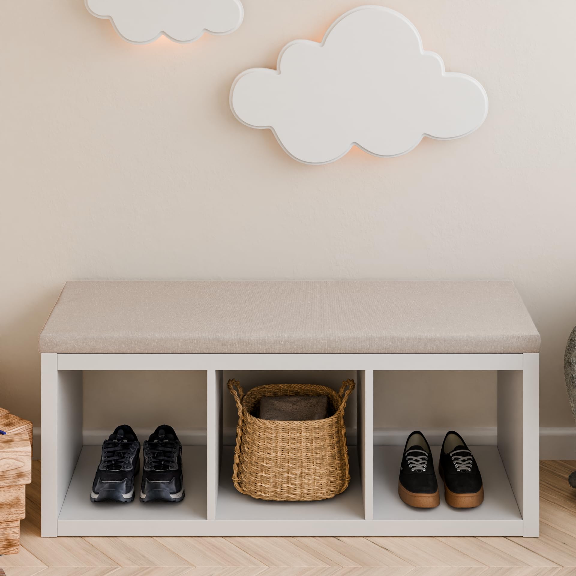 Sitzauflage für Kallax Regal 1x2, 1x3 und 1x4-4cm dickes Sitzkissen, Polster + waschbarer Bezug mit Reißverschluss - Ideal für Sitzbank im Flur & Kinderzimmer, in Grau oder Beige (111, Beige)