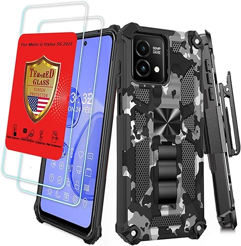 Case for Moto G Stylus 5G 2023 with Screen Protector, Kickstand, Camo Design - for Motorola Moto G Stylus 5G (2023) - Military Grade Protection -