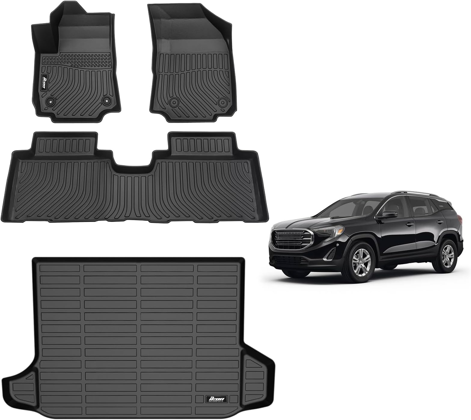 FREEMOTOR802® All Weather 3D TPE Car Floor Mats & Cargo Liner, Compatible with 2018-2024 Chevrolet Equinox & GMC Terrain, Custom Floor Carpets Trunk Mat Front Rear Protection Pad Black