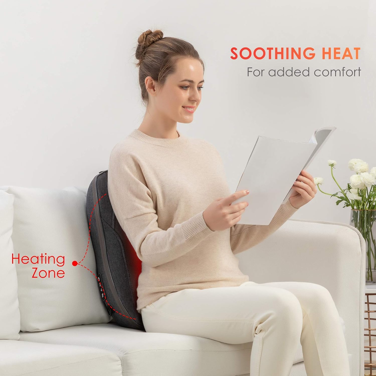 COMFIER Corded Back Massager with Heat - 12 Ball Massager For Back, Neck, Calf, Shoulder, Palm, Lower Leg, Thigh Shiatsu Massage Chair Pad with Adjustable Intensity - Image 3 thumbnail