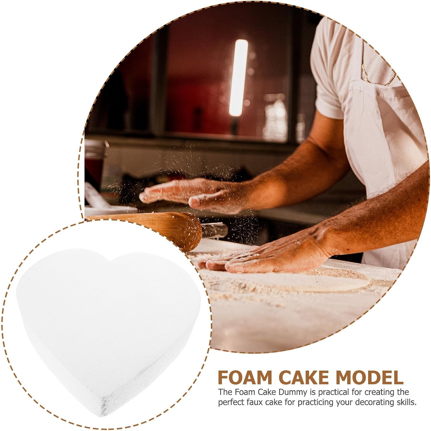 Kisangel 2pcs Foam Cake Dummies Model, 7.87 X 1.96 Inches Heart Shaped Fake Cake Dummies for DIY Wedding Party Decorating Practice, White Model