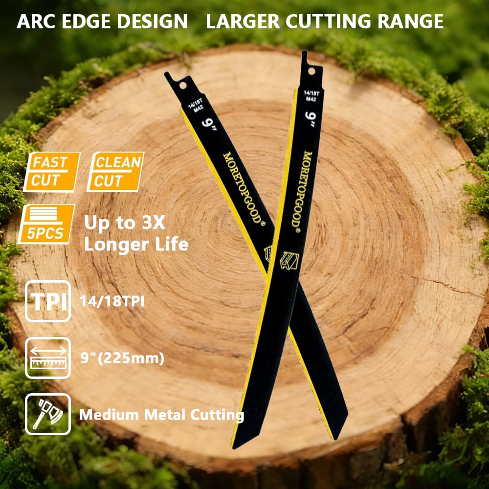 9 Inch 14/18 TPI Bi-Metal Reciprocating Saw Blades with Arc Edge, Japanese Teeth Saw Blades for Medium Metal Cutting,Cobalt Bi-Metal Saw Blades for Pipe,Carbide Alloy Steel,3 Pack
