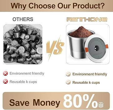 RETHONE Reusable K Cups for Keurig 1.0 & 2.0 - Stainless Steel Coffee Pods, Refillable Ground Coffee Pods(2 pack)