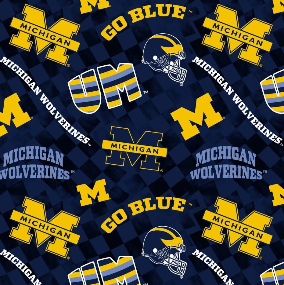 University of Michigan Wolverines Fabric – Officially Licensed University of Michigan Cotton Quilting Fabric by Sykel Enterprises, Precut Yardage for Sewing & Crafts Check Allover