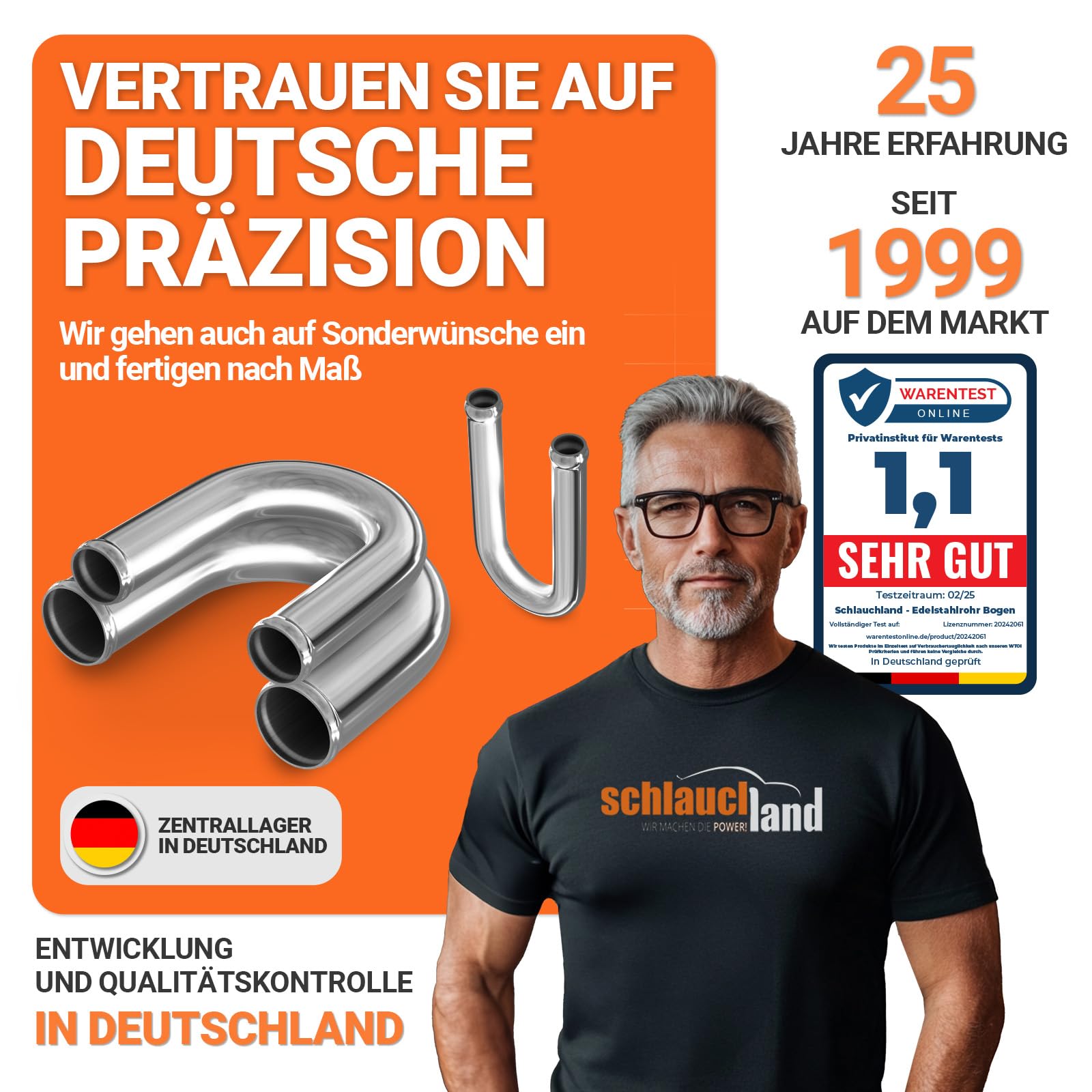 180° EDELSTAHL-ROHRBOGEN AD-Ø 30mm V2A Edelstahlrohr 1.4301 poliert & gebördelt | AUSWAHL GRÖSSEN 13-200mm | Rohr-Bogen U-Form DIN EN 10217-7 Rohr Winkel Motor KFZ Bogen Turbo Schlauch-Verbinder