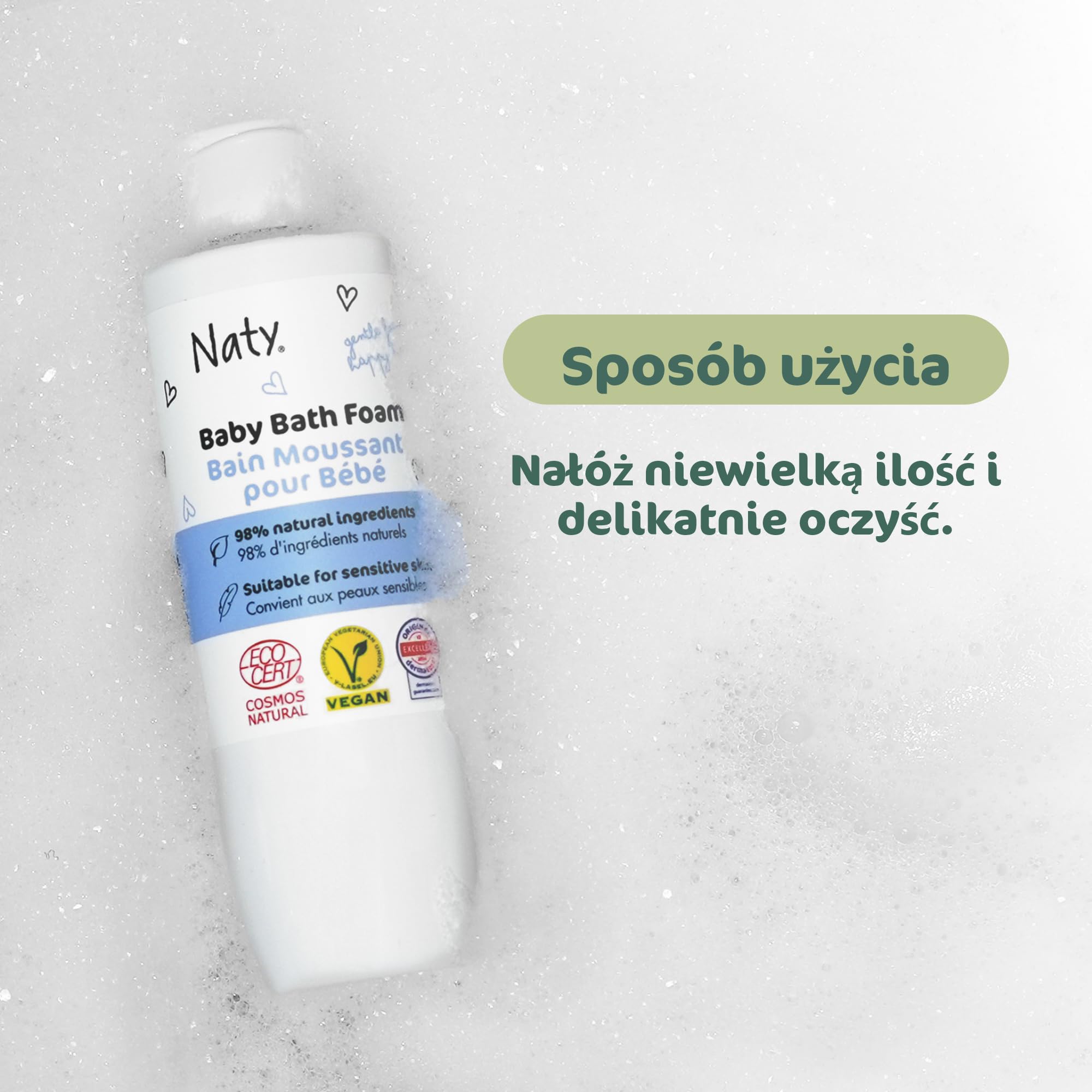 Naty Baby Foam Wash 240ml – Bez Łez, Bezzapachowy, 98% Pochodzenia Naturalnego, Wegański, Certyfikowany COSMOS Natural, Przetestowany dla Skóry Wrażliwej, Bez SLS, Pieniący się Środek Myjący