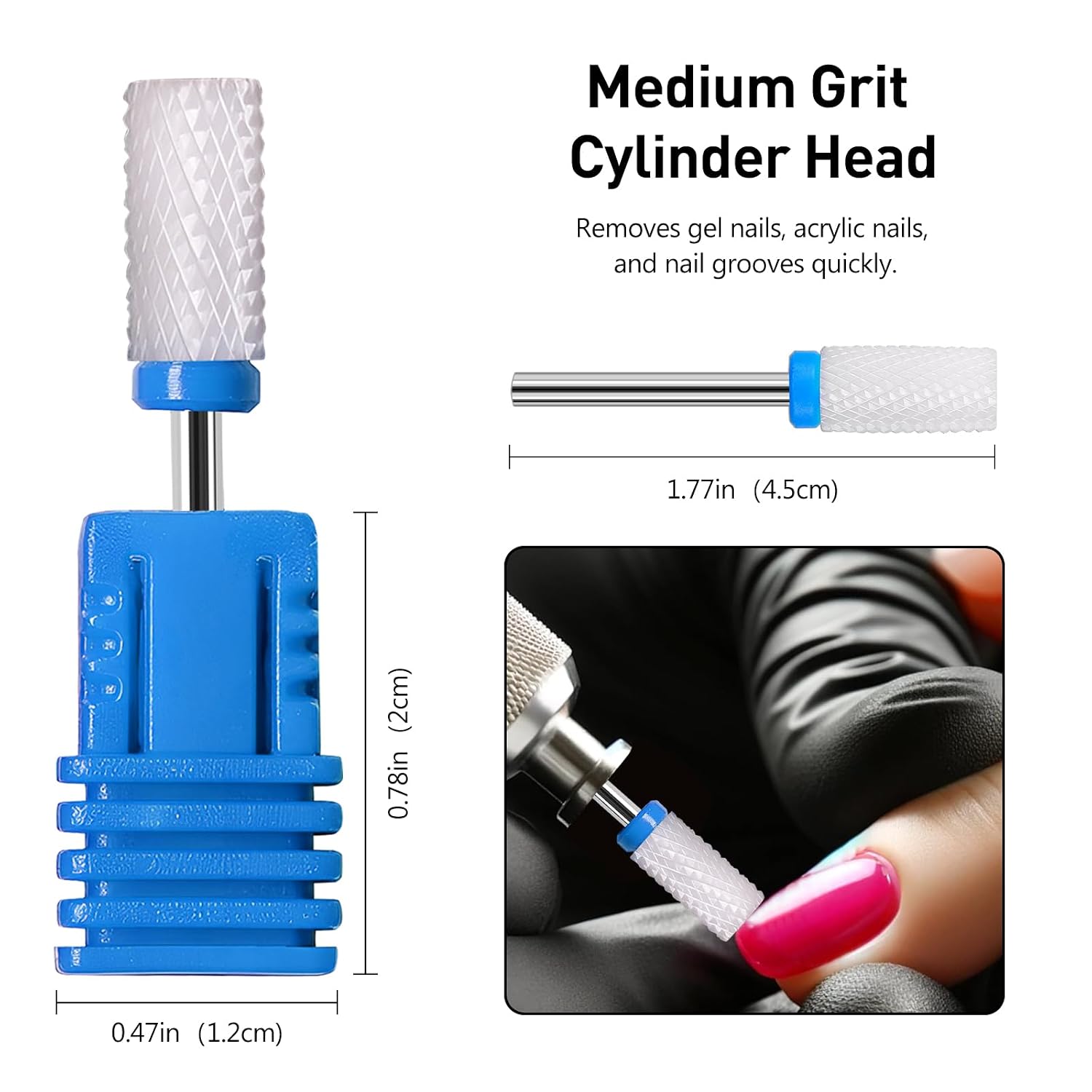 4 Pcs Ceramic Nail Drill Bits Set, 2.35mm (3/32'') Professional Acrylic Nail File Drill Bit for Manicure Pedicure Cuticle Gel Nail Polishing