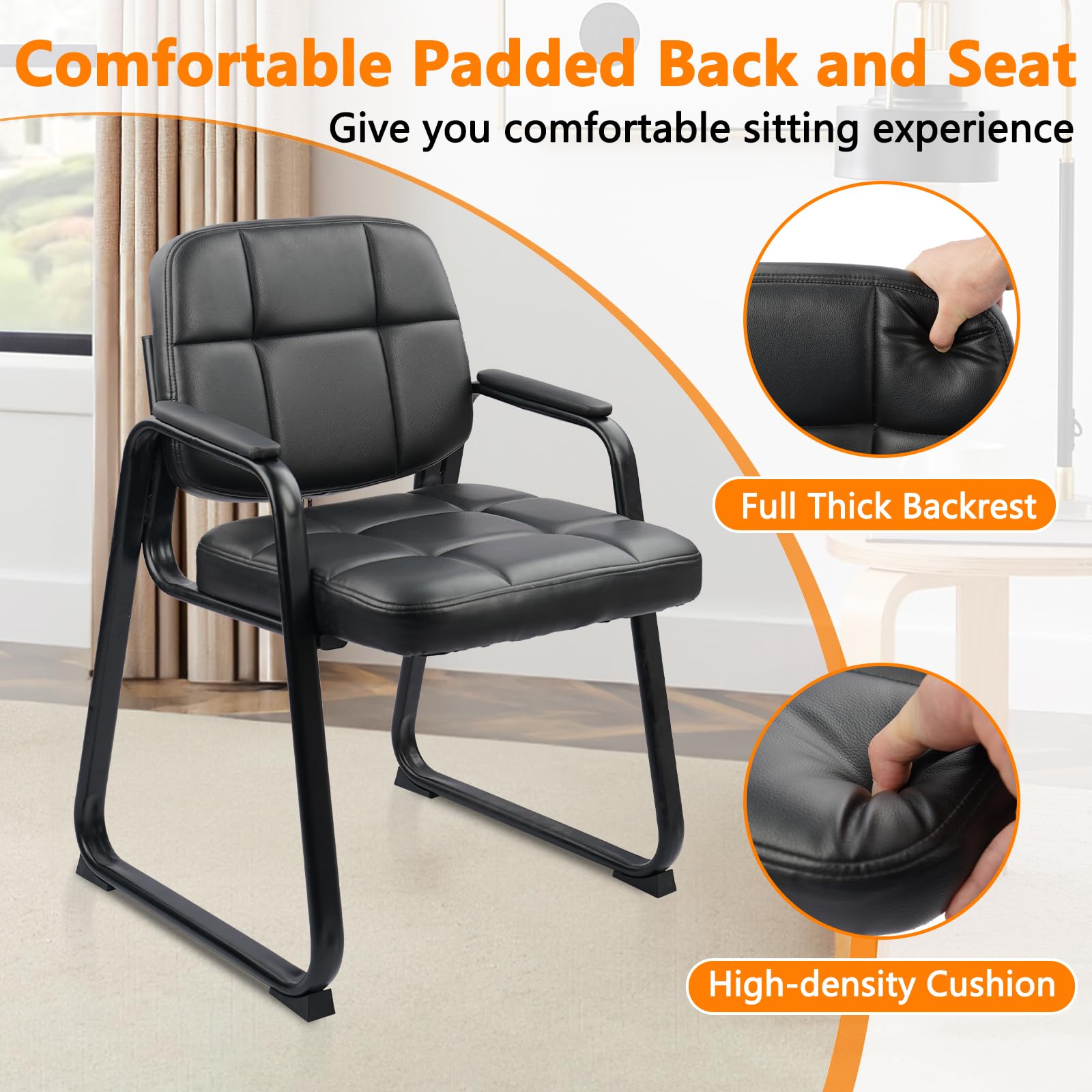 CLATINA Waiting Room Guest Chair with Bonded Leather Padded Arm Rest for Office Reception and Conference Desk Black — view 7