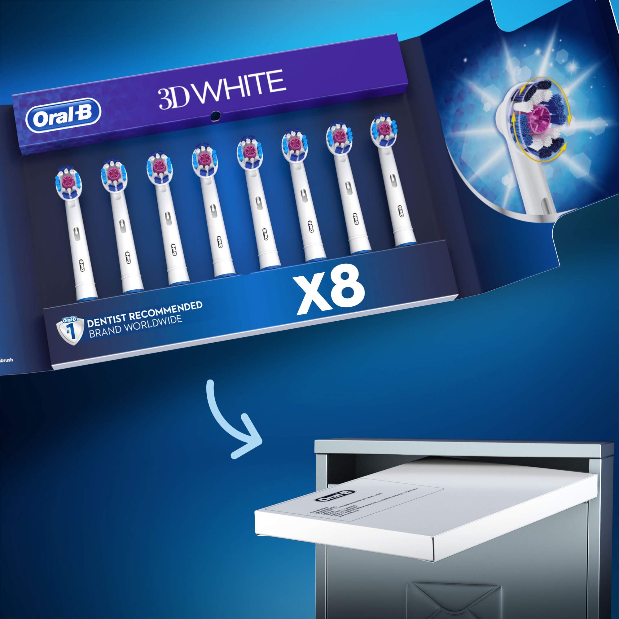 Oral-B 3DWhite Cabezales de Recambio, Tamaño del Buzón, Pack de 8 Unidades