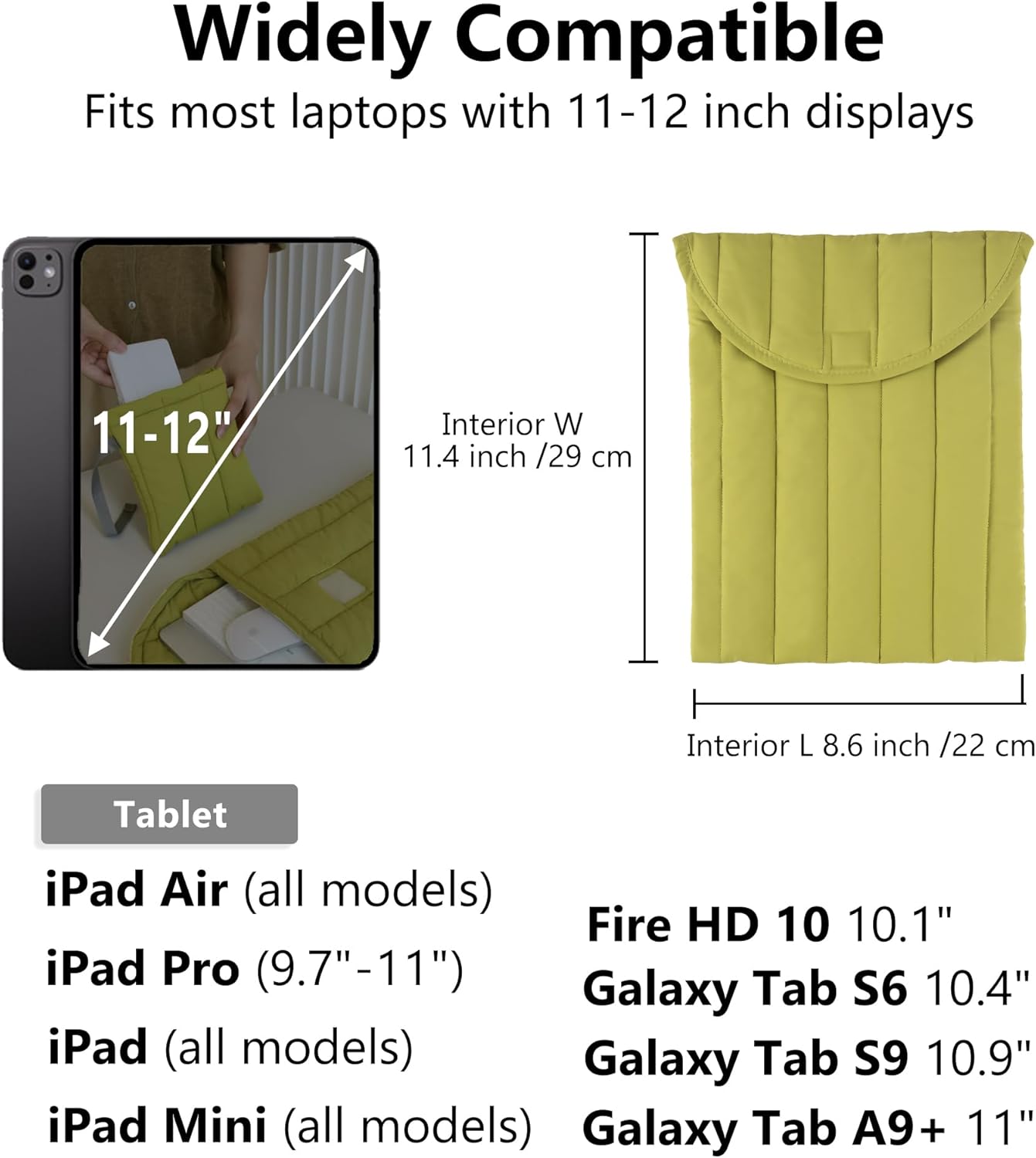 Puffy Laptop Sleeve 11-12 Inch Green, Protective Carrying Case for Men and Women, Cute Case Bag Compatible with 11 and 12 Inch Laptops, 10.9" Ipad 10, 10.2" Ipad 7 8 9 in Cover - Image 5